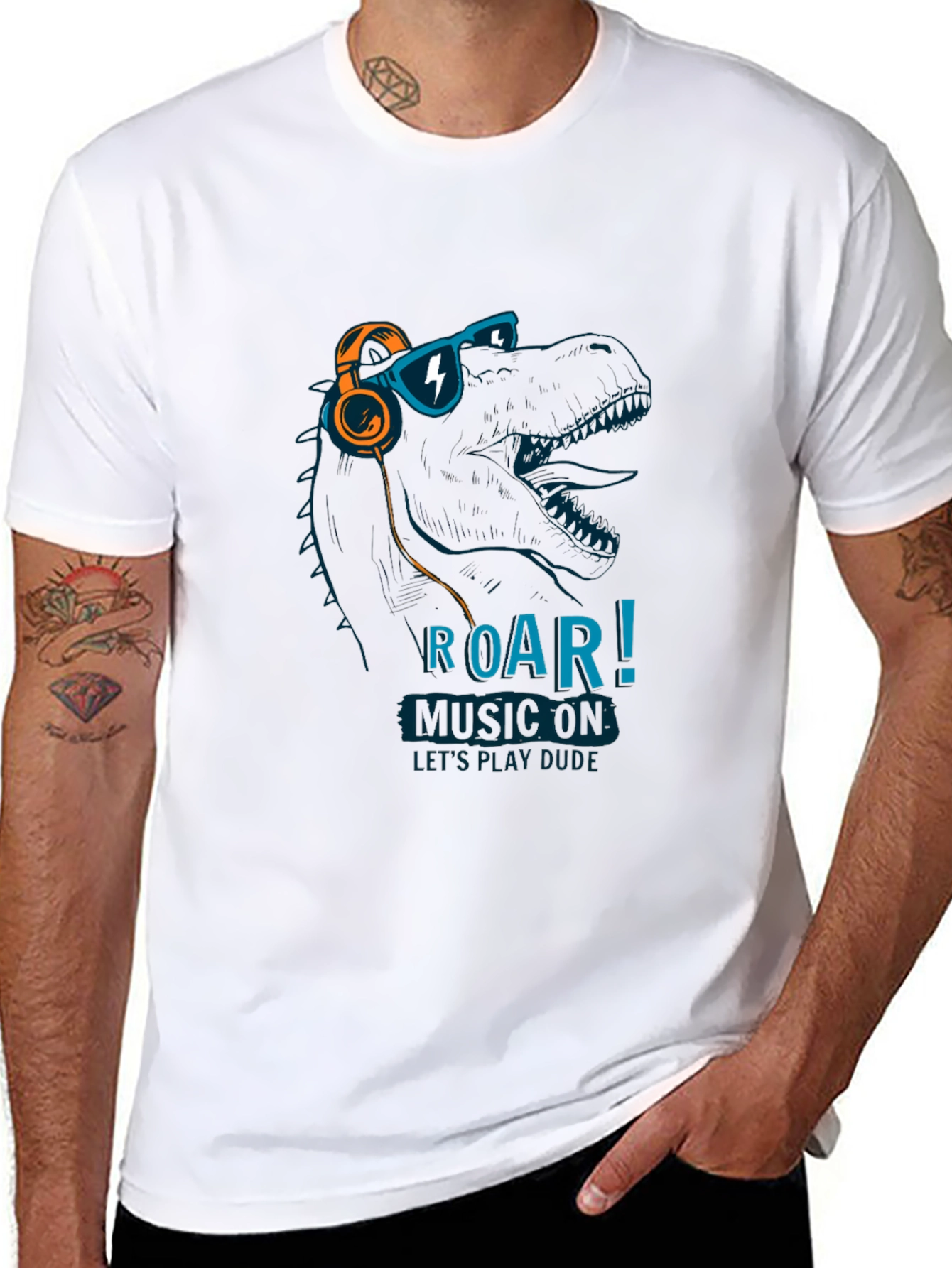 Dino Music T-Shirt - Roar! Lets Play Dude!