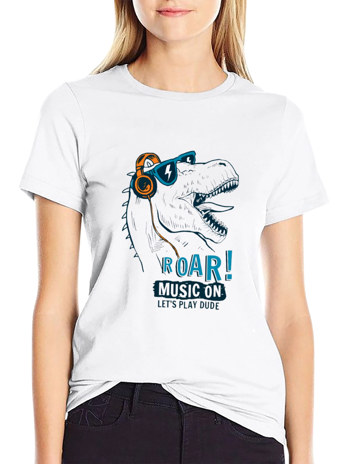 Dino Music T-Shirt - Roar! Lets Play Dude!