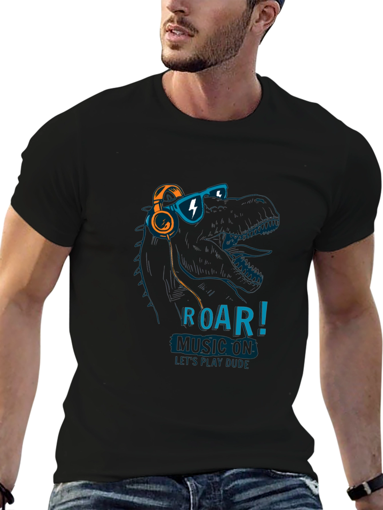 Dino Music T-Shirt - Roar! Lets Play Dude!