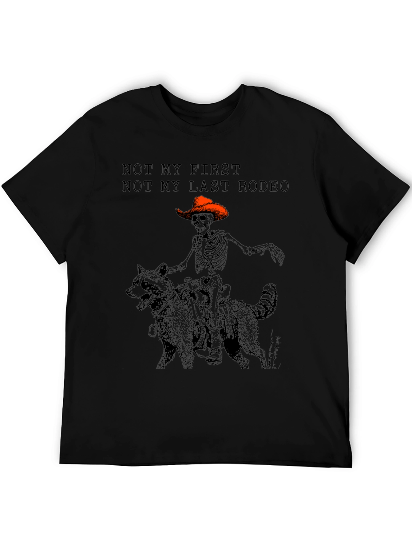 Skeleton Cowboy Riding Raccoon Graphic T-Shirt