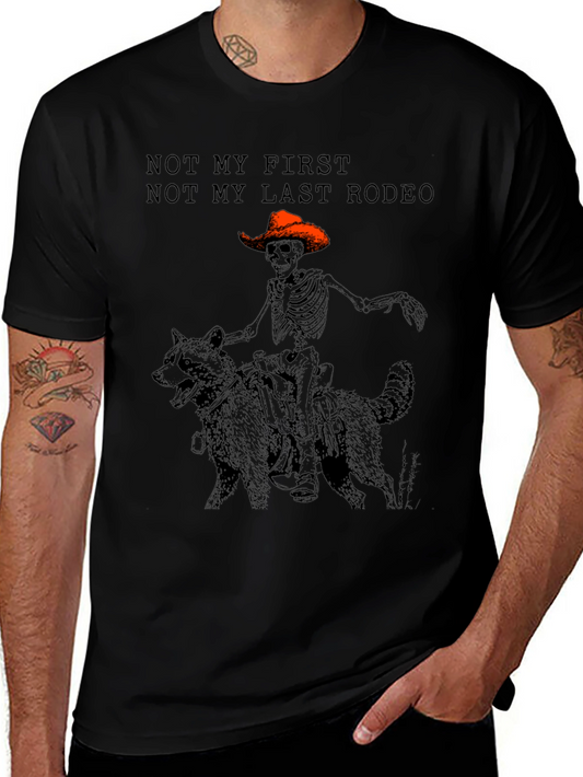 Skeleton Cowboy Riding Raccoon Graphic T-Shirt