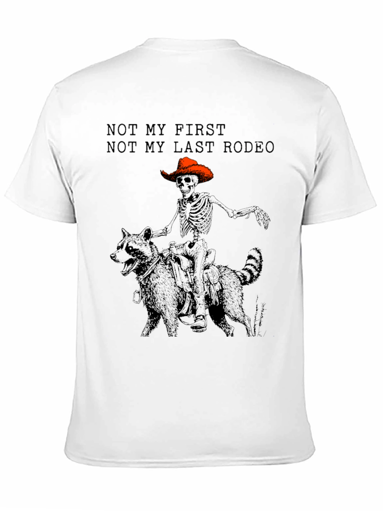 Skeleton Cowboy Riding Raccoon Graphic T-Shirt