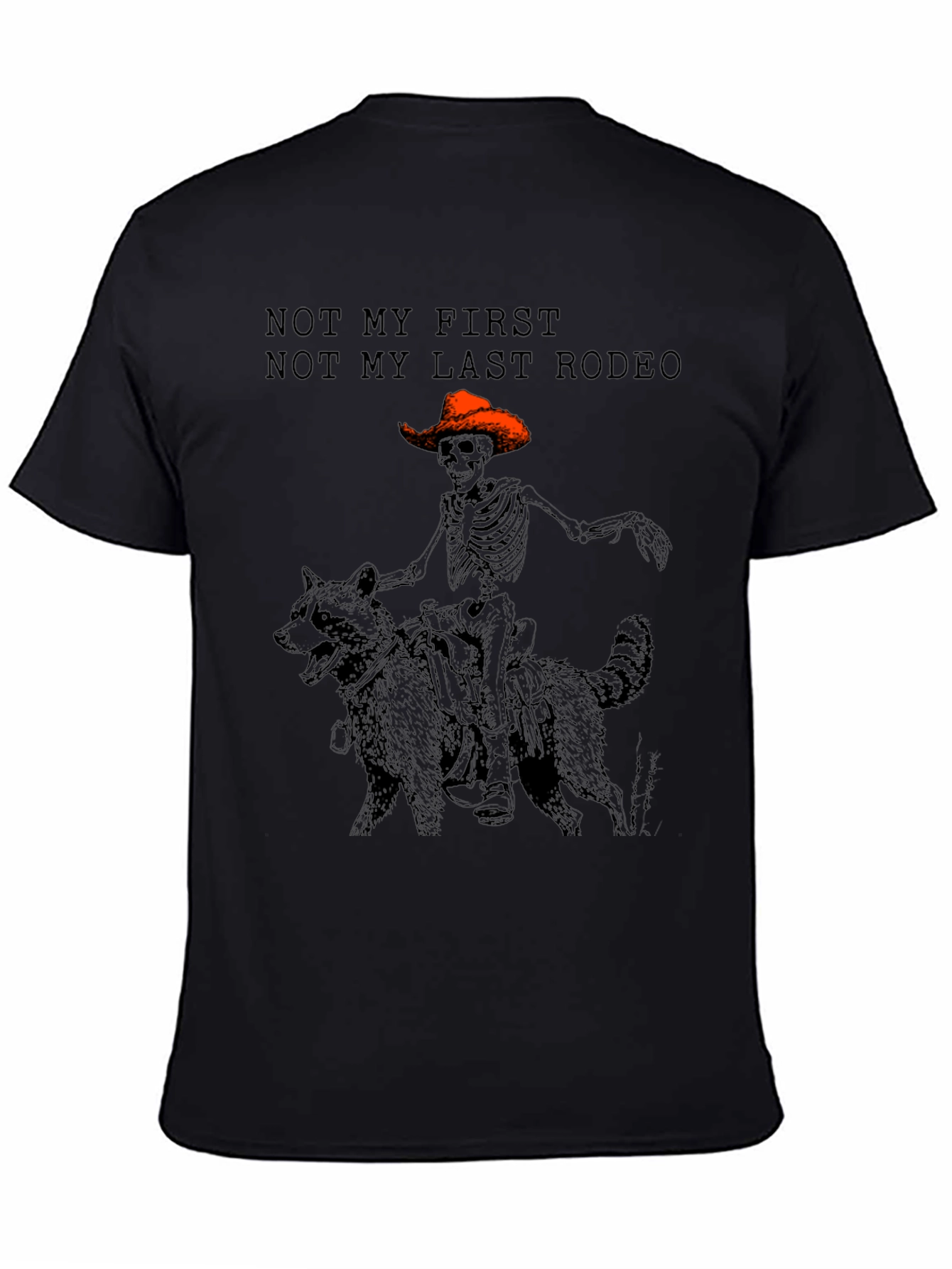 Skeleton Cowboy Riding Raccoon Graphic T-Shirt