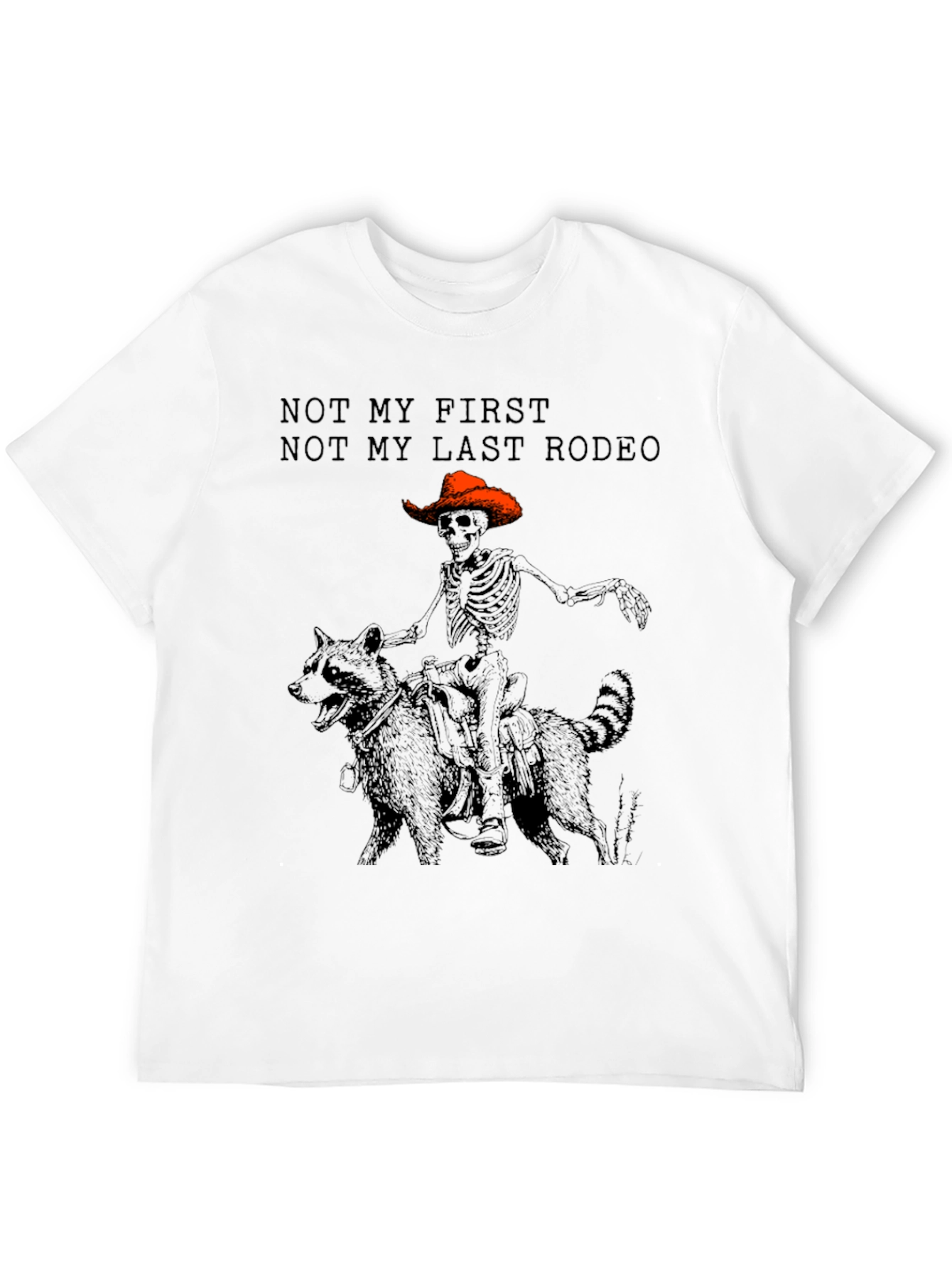 Skeleton Cowboy Riding Raccoon Graphic T-Shirt