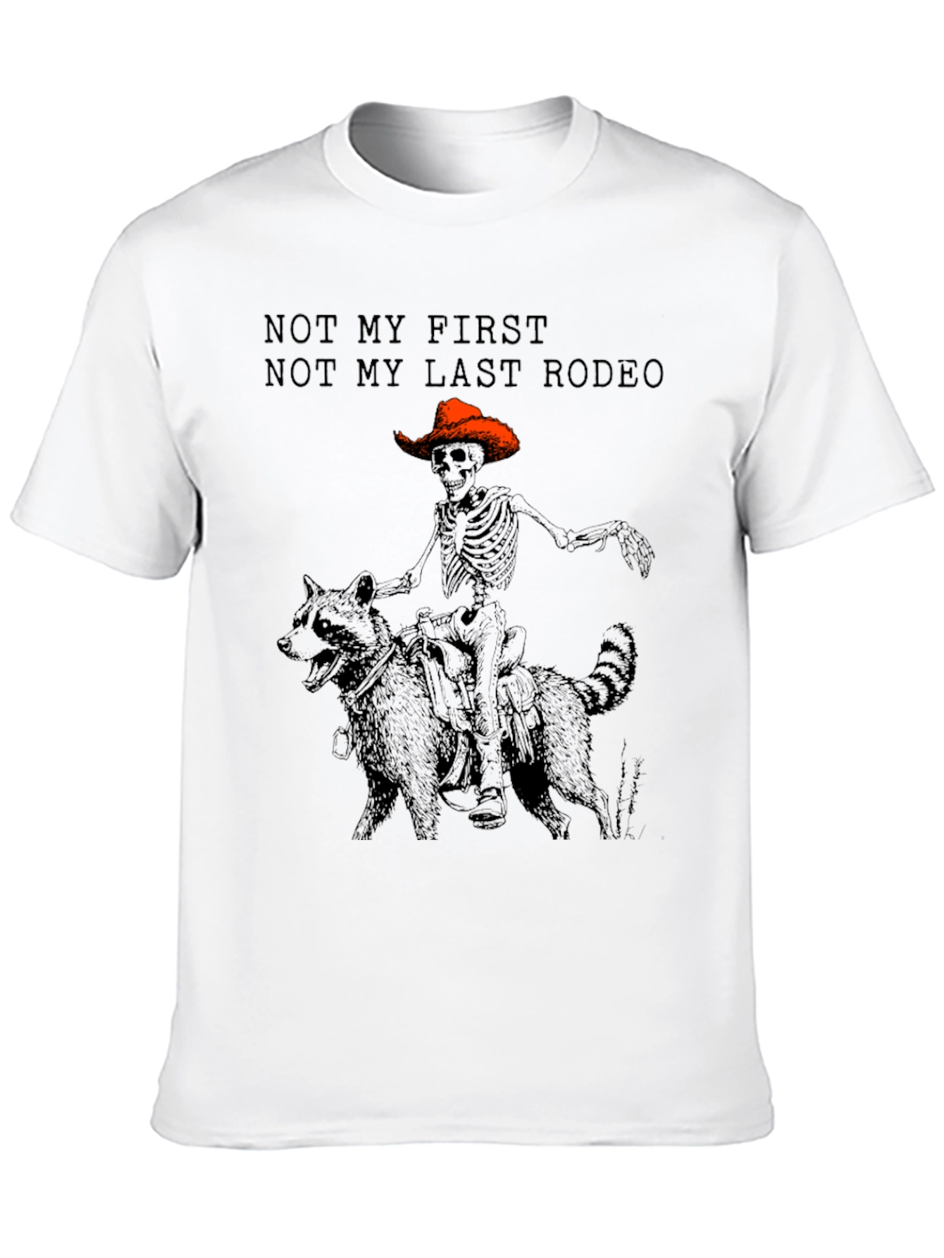 Skeleton Cowboy Riding Raccoon Graphic T-Shirt