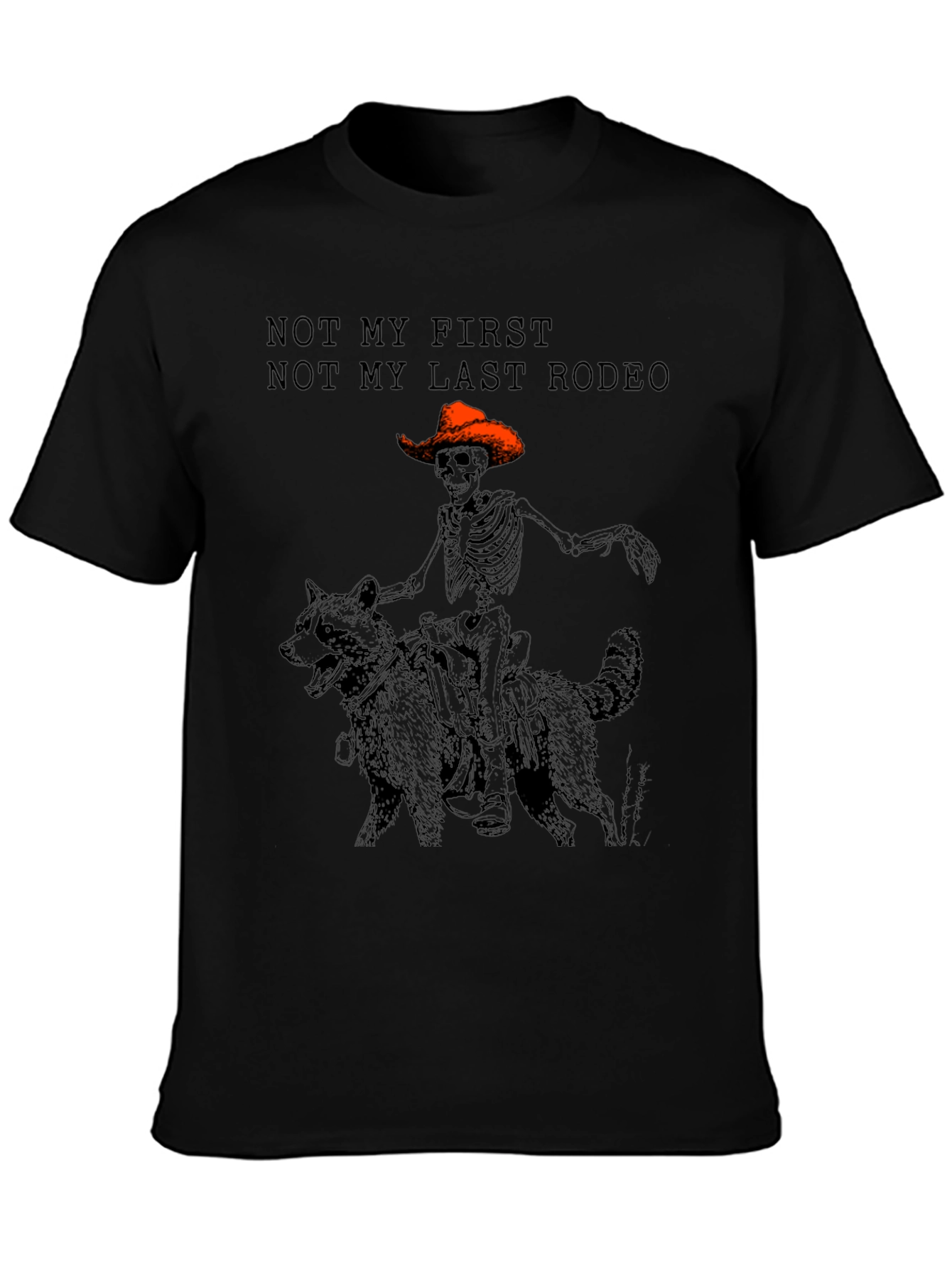Skeleton Cowboy Riding Raccoon Graphic T-Shirt