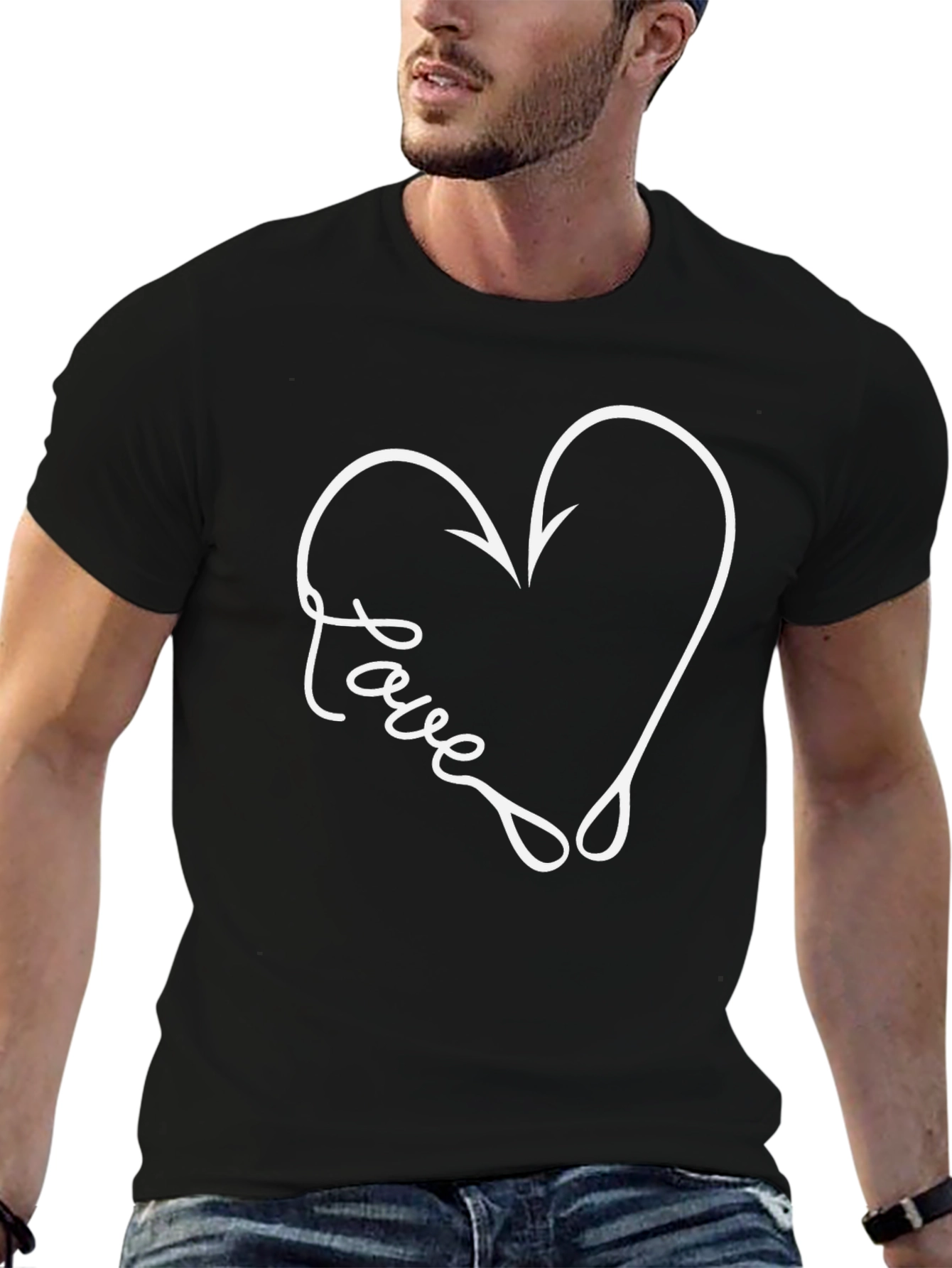 Love Fishing Hook Heart Tee - Black Graphic T-Shirt