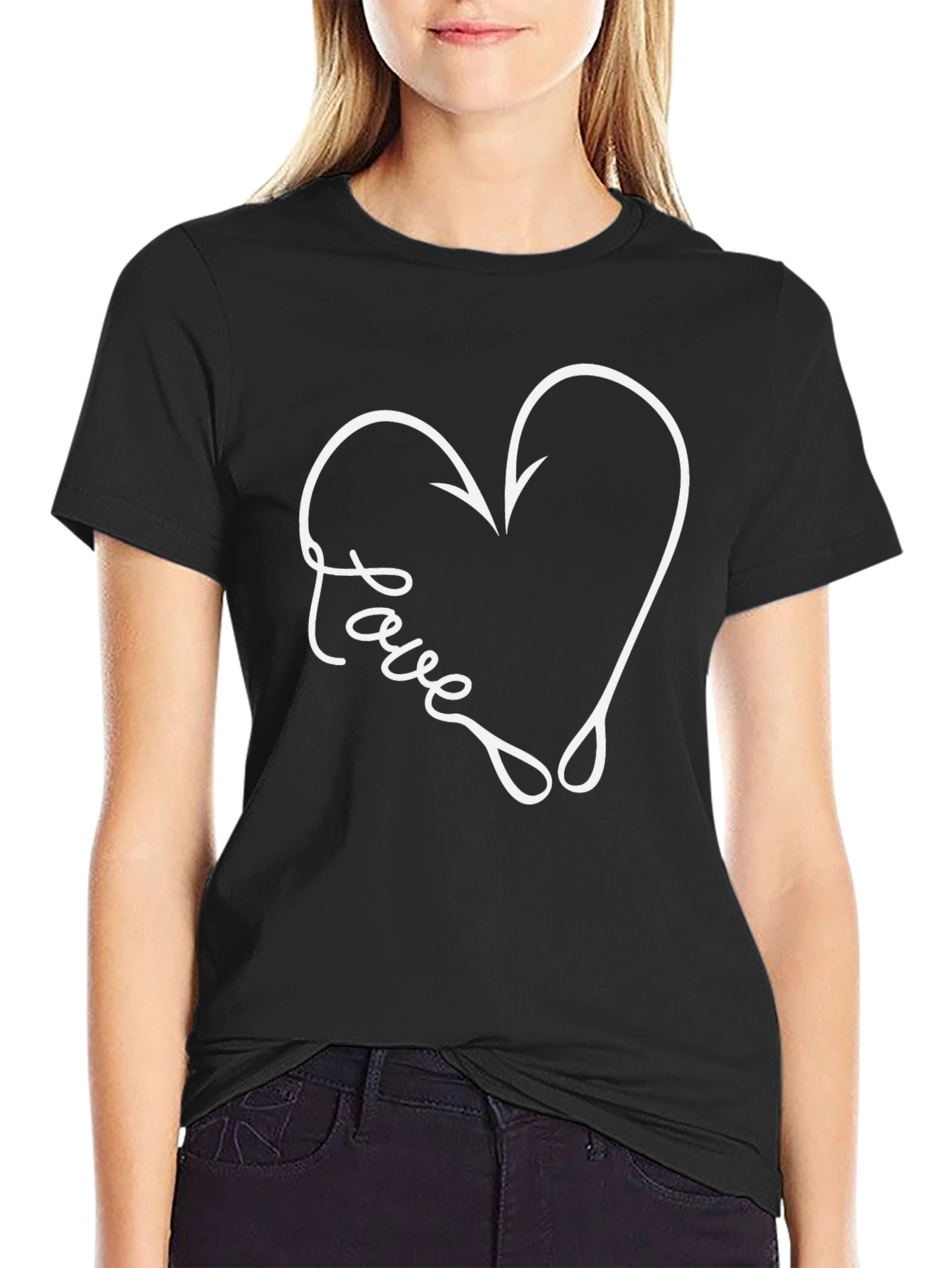 Love Fishing Hook Heart Tee - Black Graphic T-Shirt