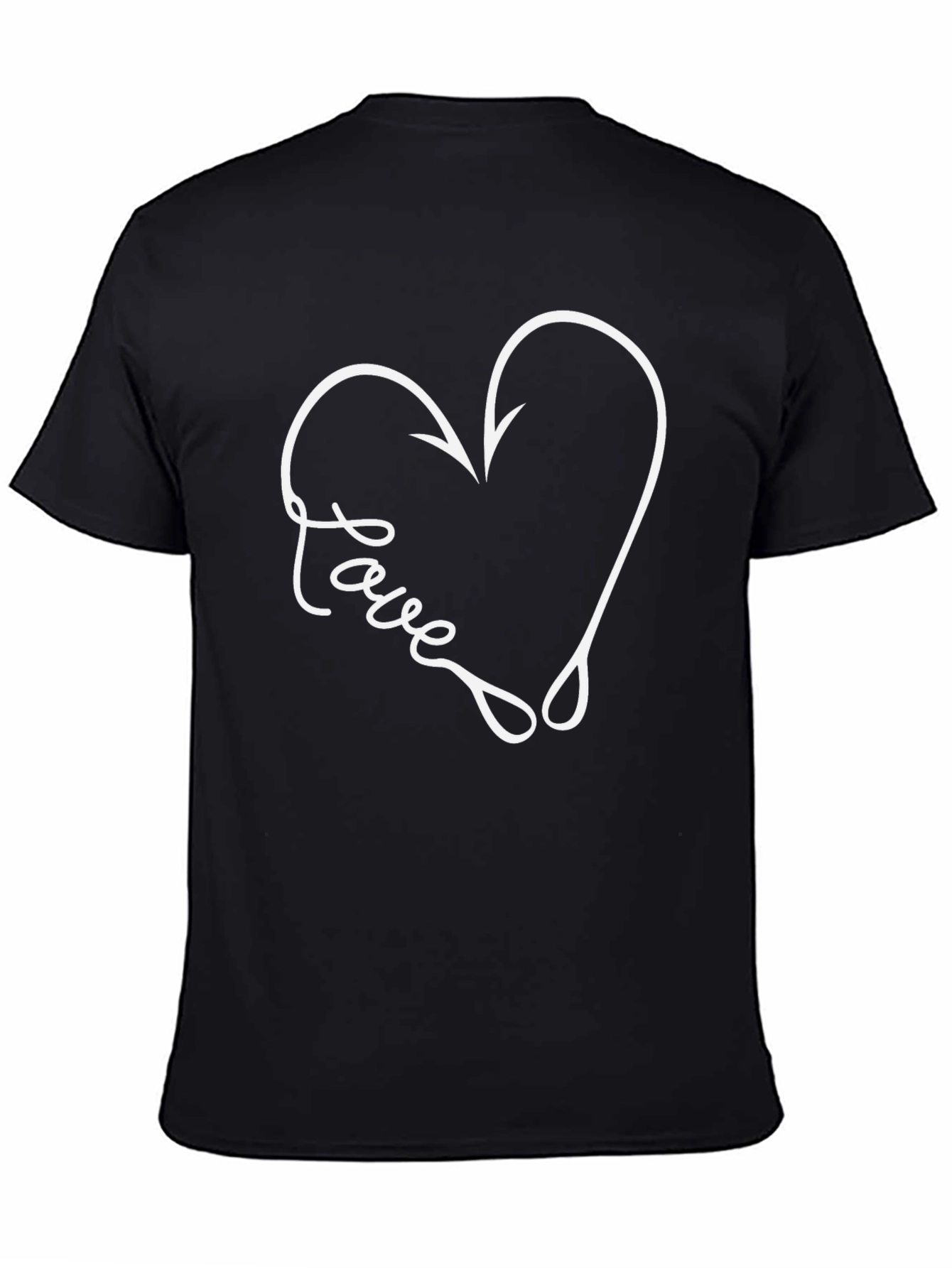Love Fishing Hook Heart Tee - Black Graphic T-Shirt