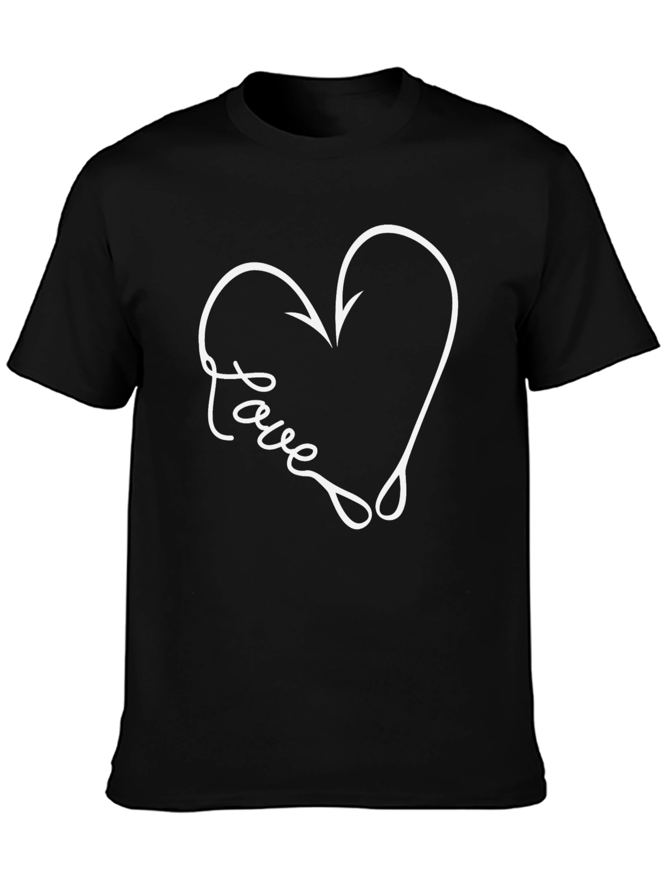 Love Fishing Hook Heart Tee - Black Graphic T-Shirt
