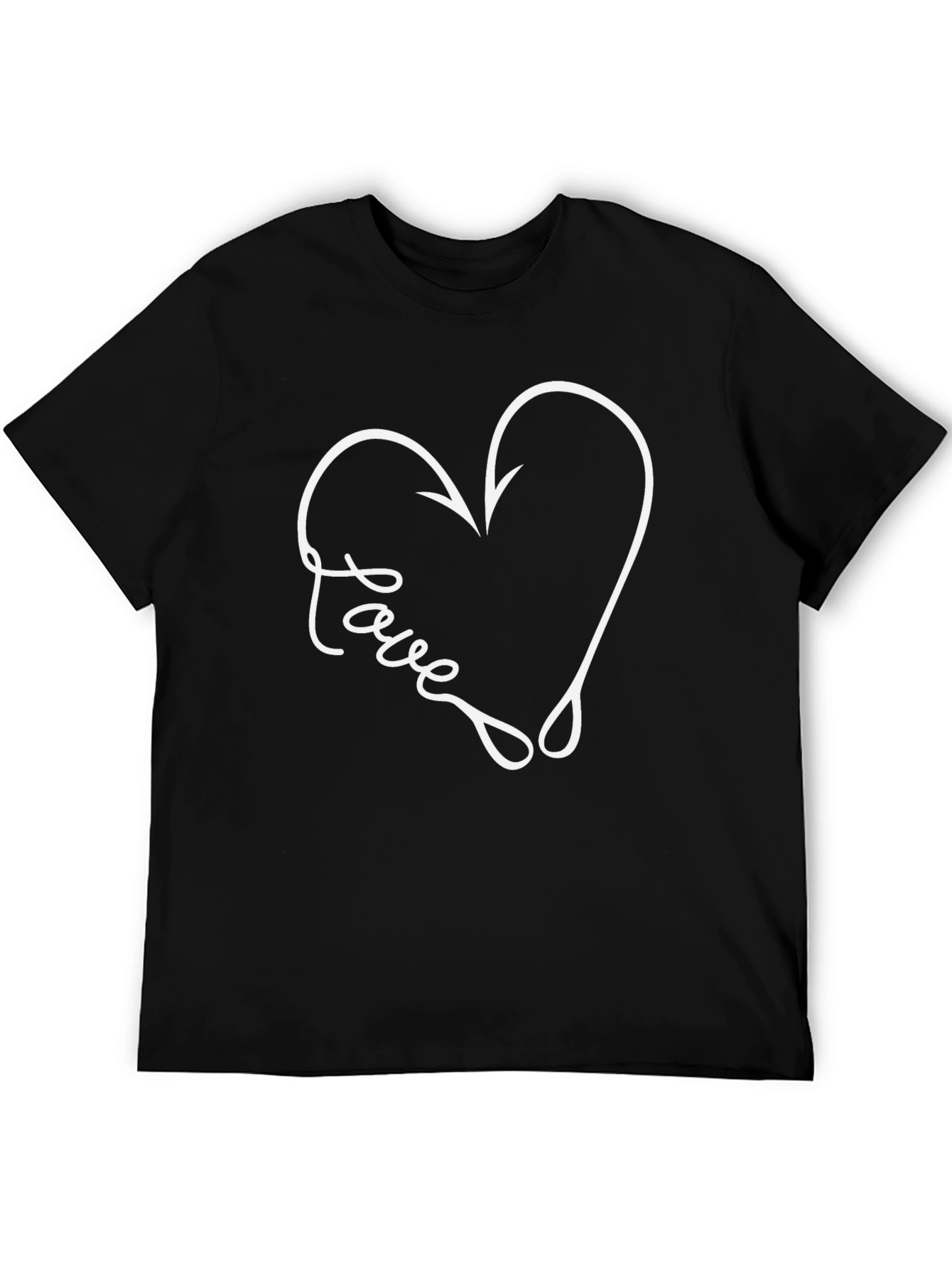 Love Fishing Hook Heart Tee - Black Graphic T-Shirt