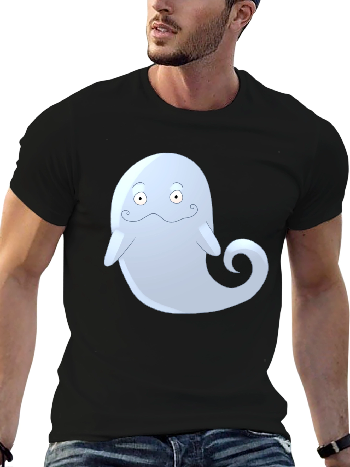 Cute Ghost Cartoon Graphic Black T-Shirt