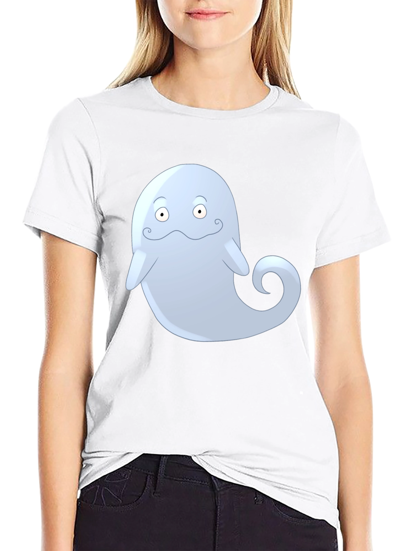 Cute Ghost Cartoon Graphic Black T-Shirt