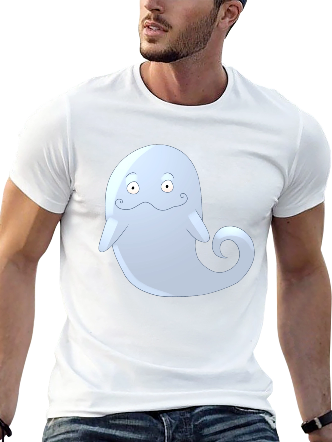 Cute Ghost Cartoon Graphic Black T-Shirt