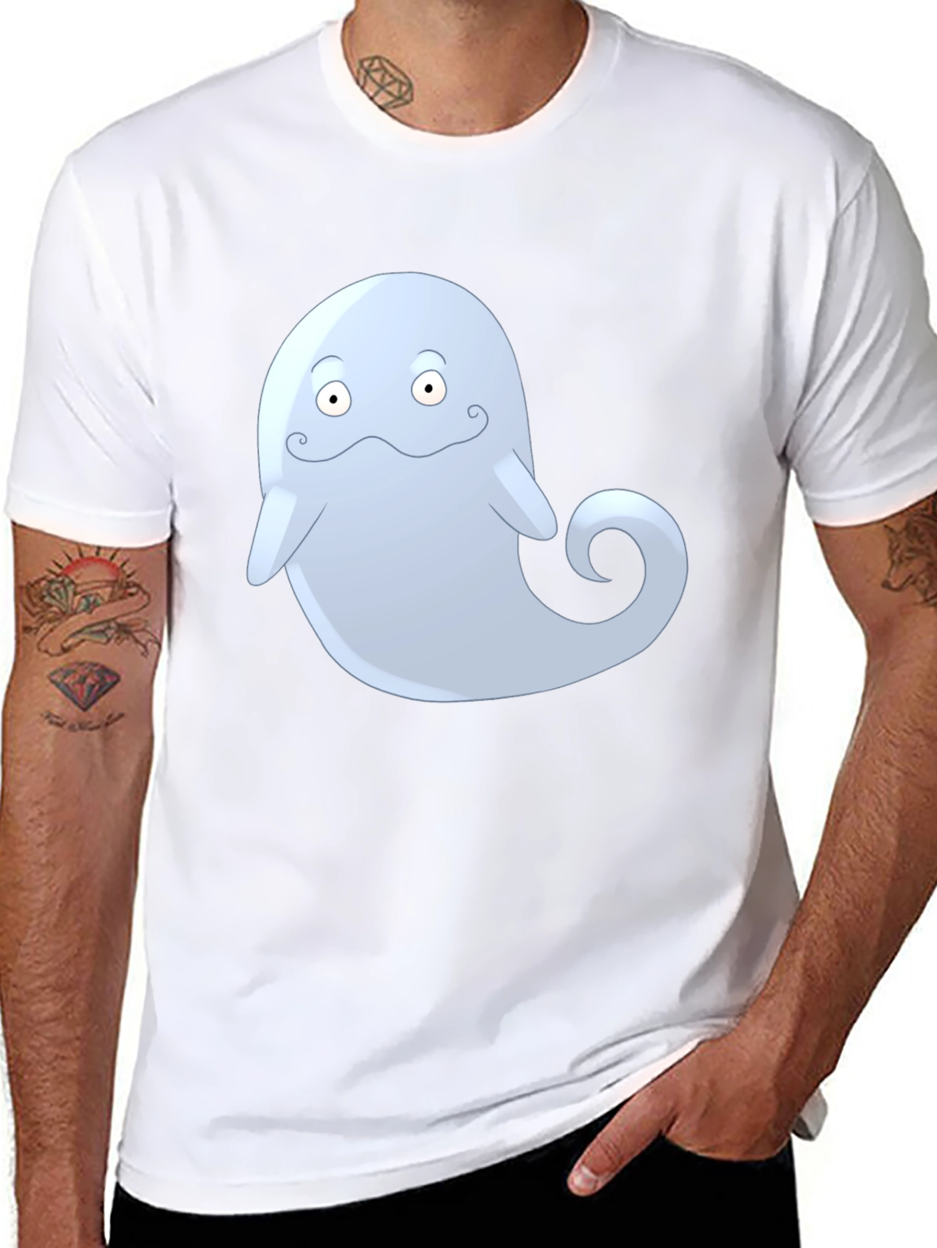 Cute Ghost Cartoon Graphic Black T-Shirt