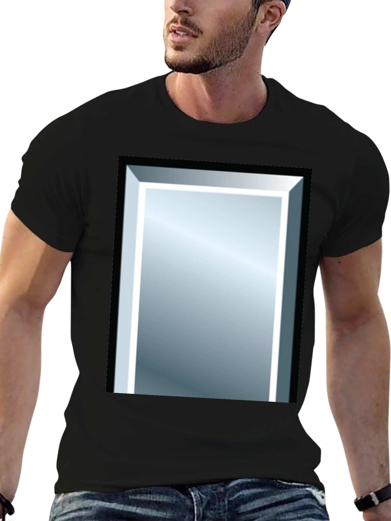 Black Tee with Rectangular Mirror Graphic
