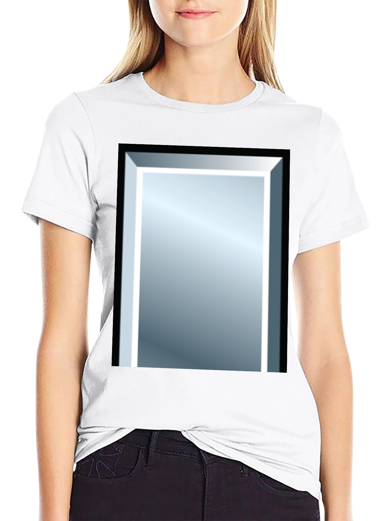Black Tee with Rectangular Mirror Graphic
