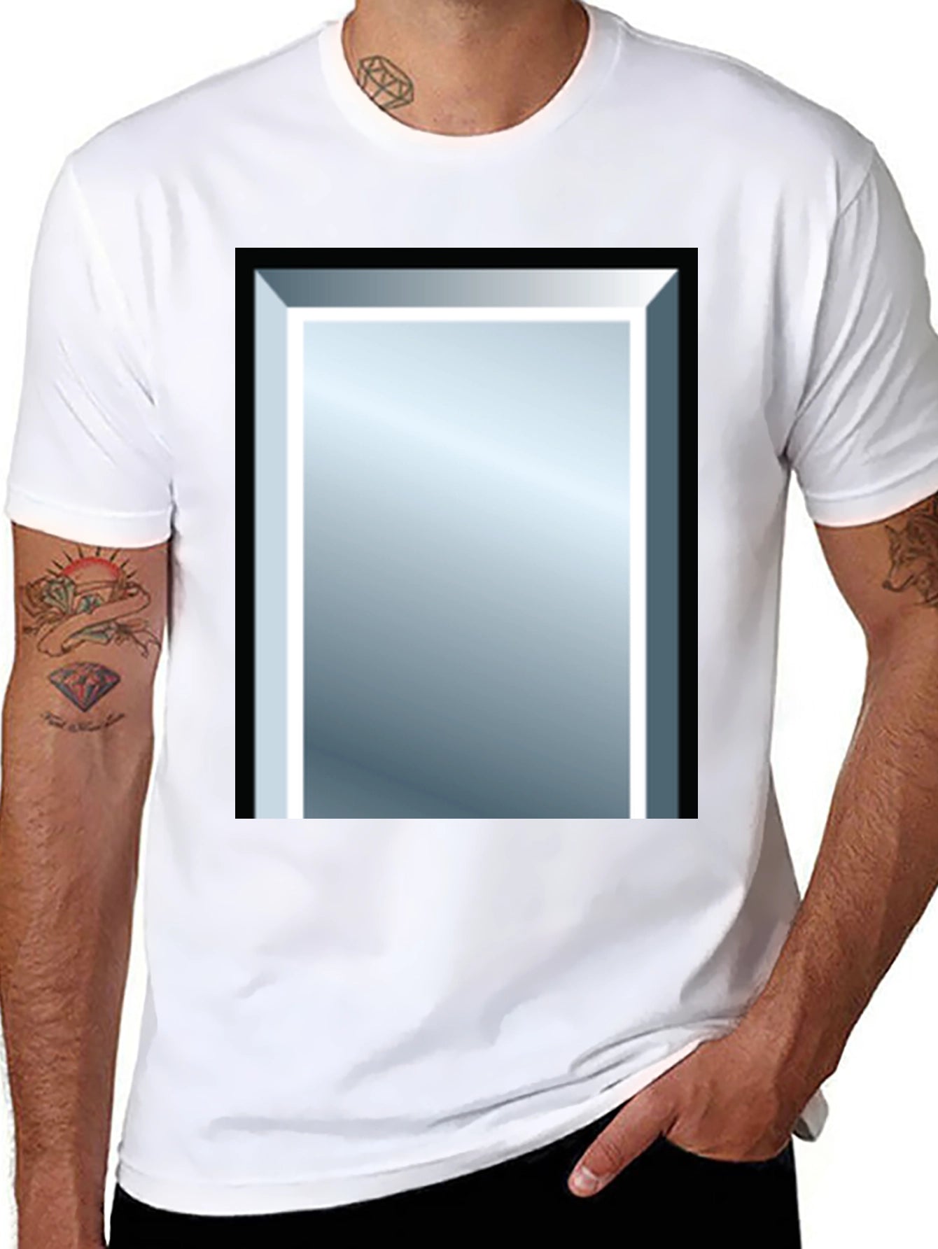 Black Tee with Rectangular Mirror Graphic