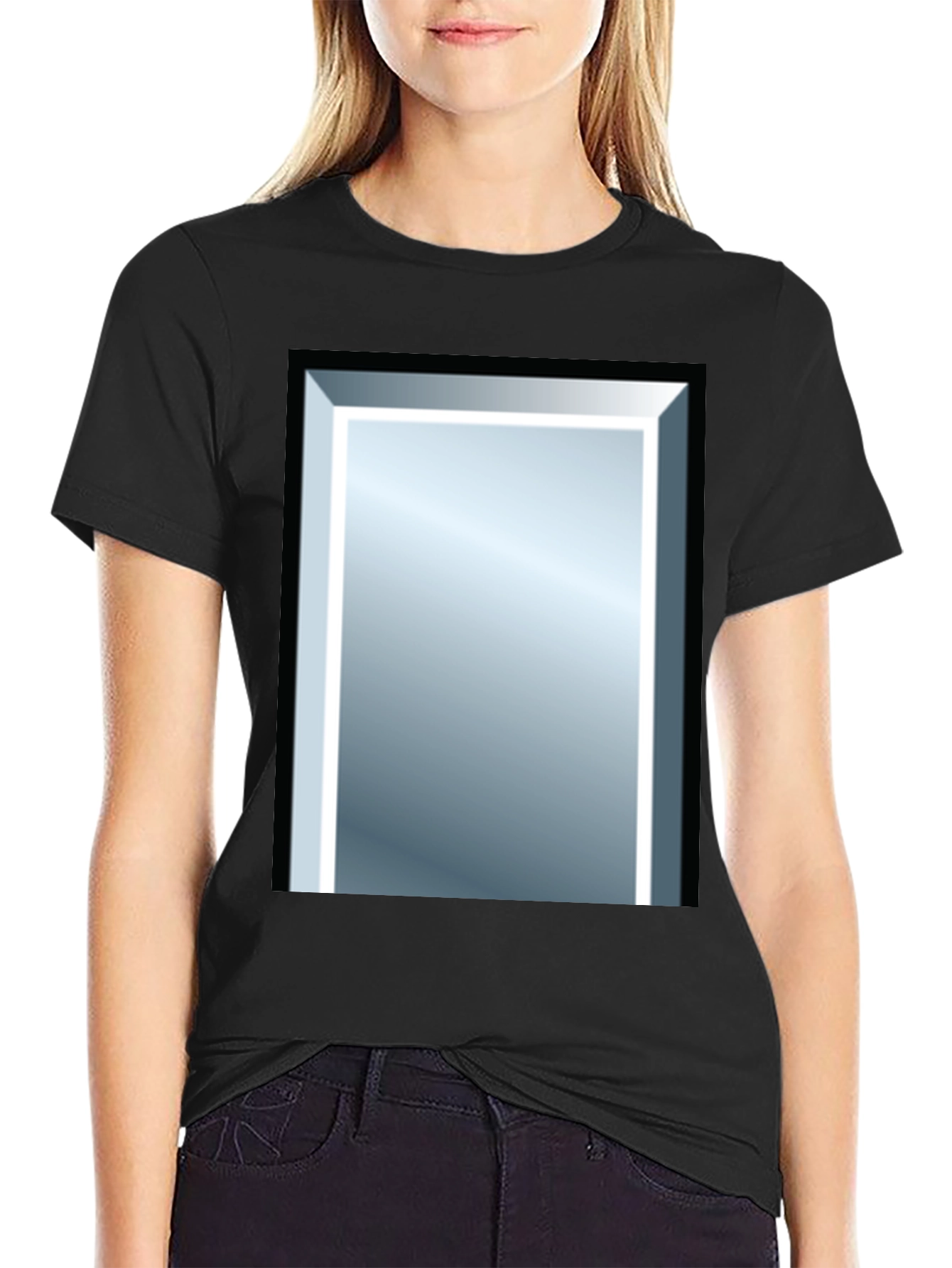 Black Tee with Rectangular Mirror Graphic