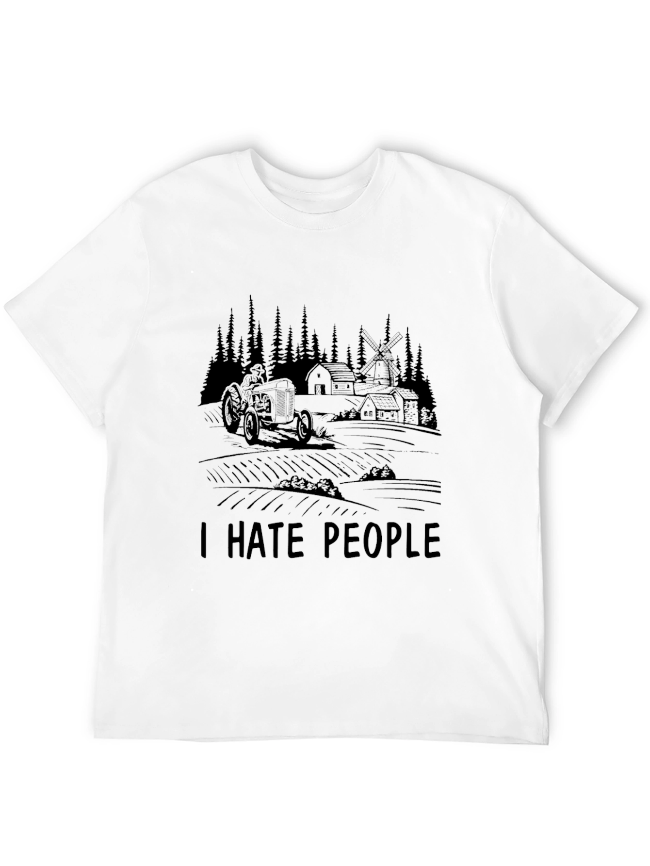 I Hate People Farm Tractor Black Graphic T-Shirt
