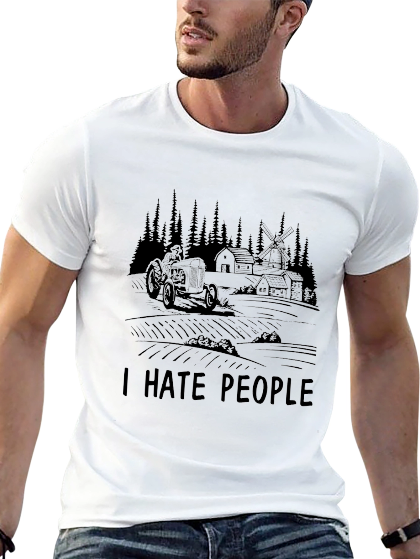 I Hate People Farm Tractor Black Graphic T-Shirt
