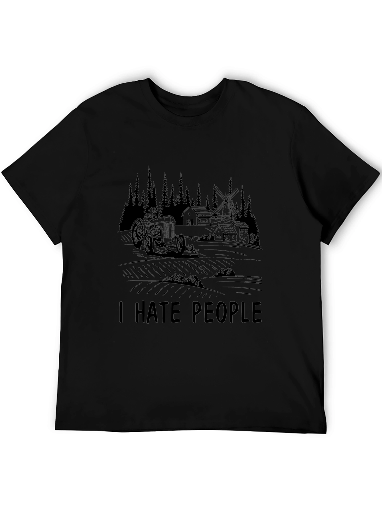 I Hate People Farm Tractor Black Graphic T-Shirt
