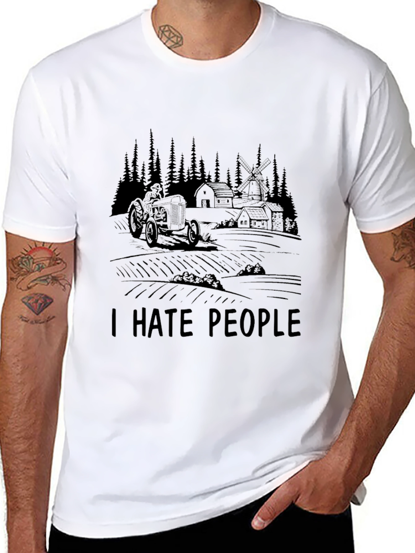I Hate People Farm Tractor Black Graphic T-Shirt