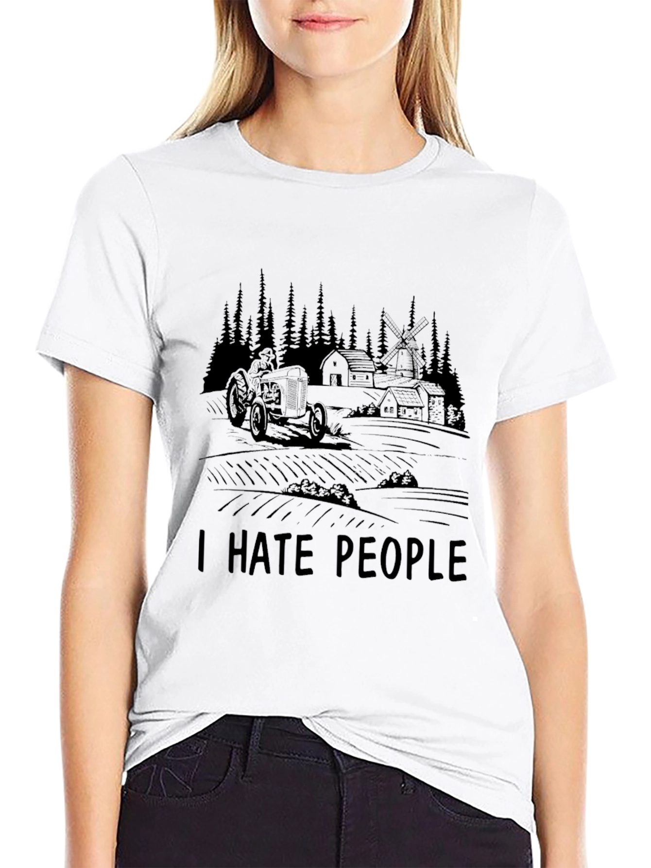 I Hate People Farm Tractor Black Graphic T-Shirt