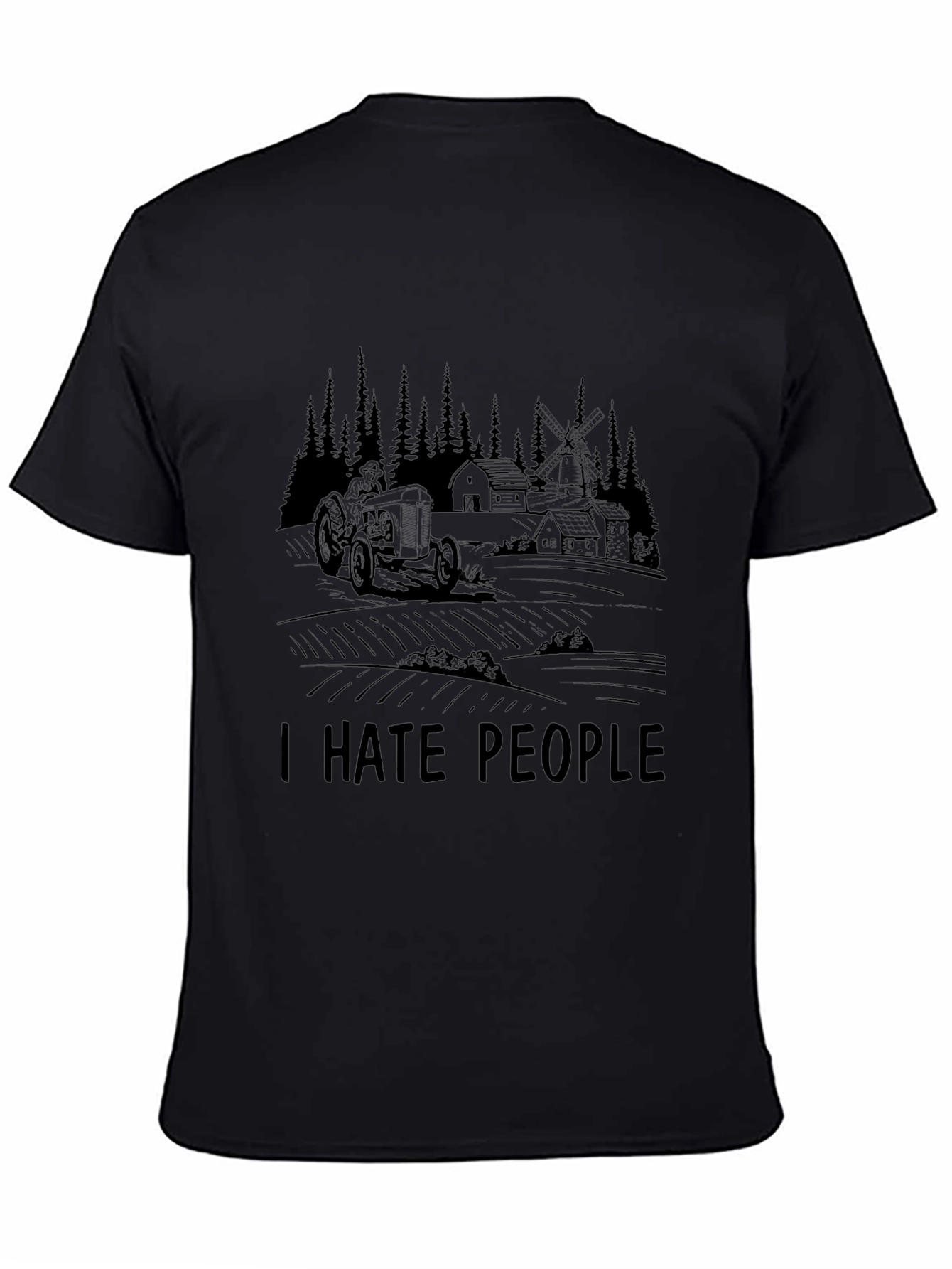 I Hate People Farm Tractor Black Graphic T-Shirt