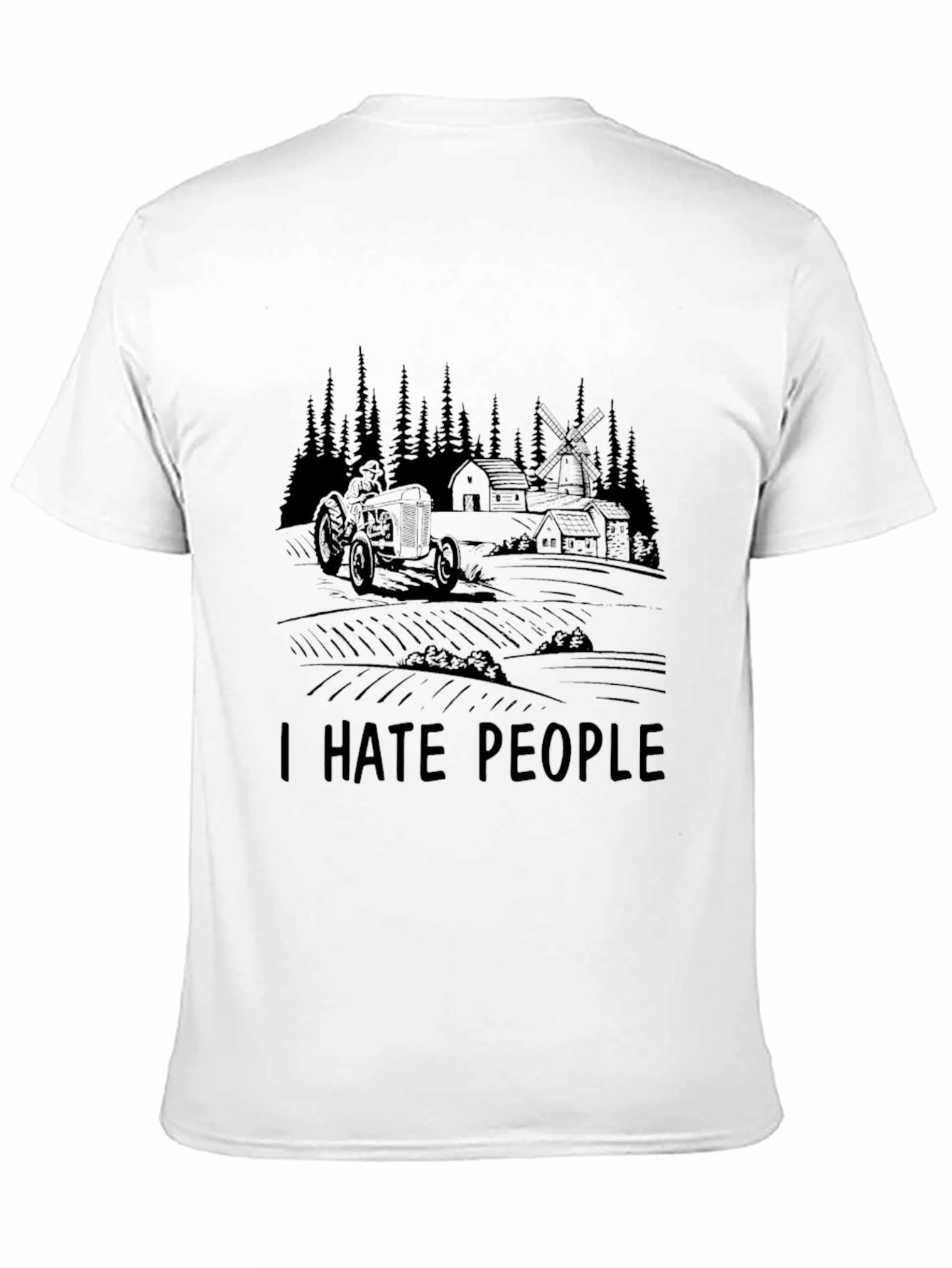 I Hate People Farm Tractor Black Graphic T-Shirt