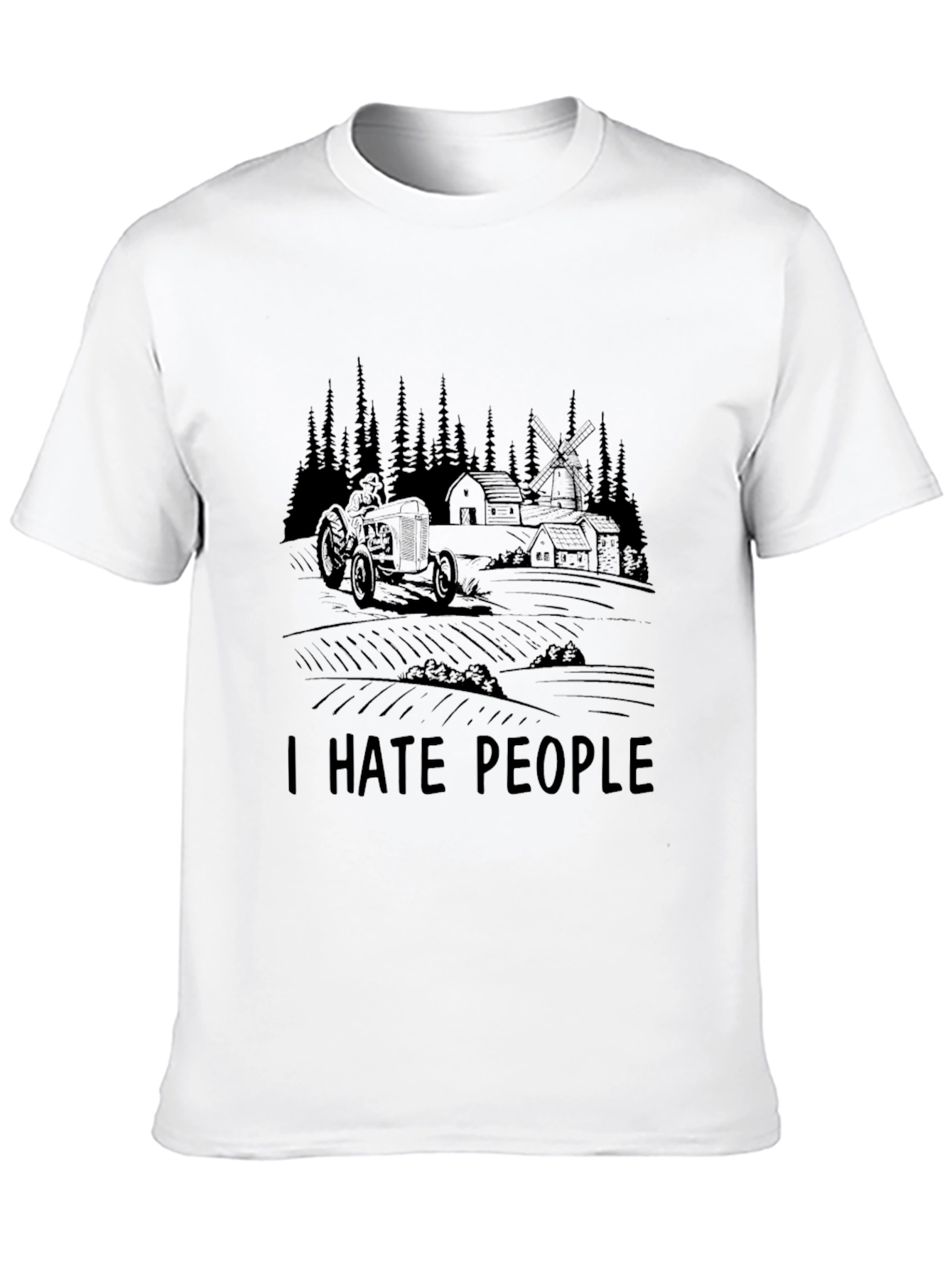 I Hate People Farm Tractor Black Graphic T-Shirt