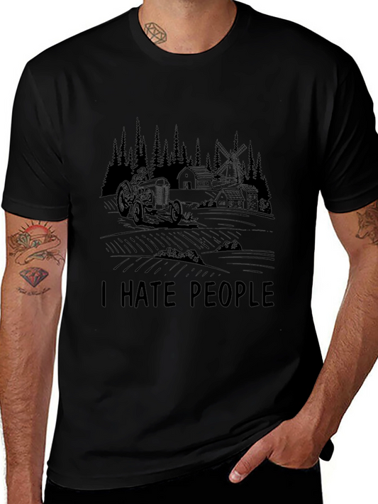I Hate People Farm Tractor Black Graphic T-Shirt