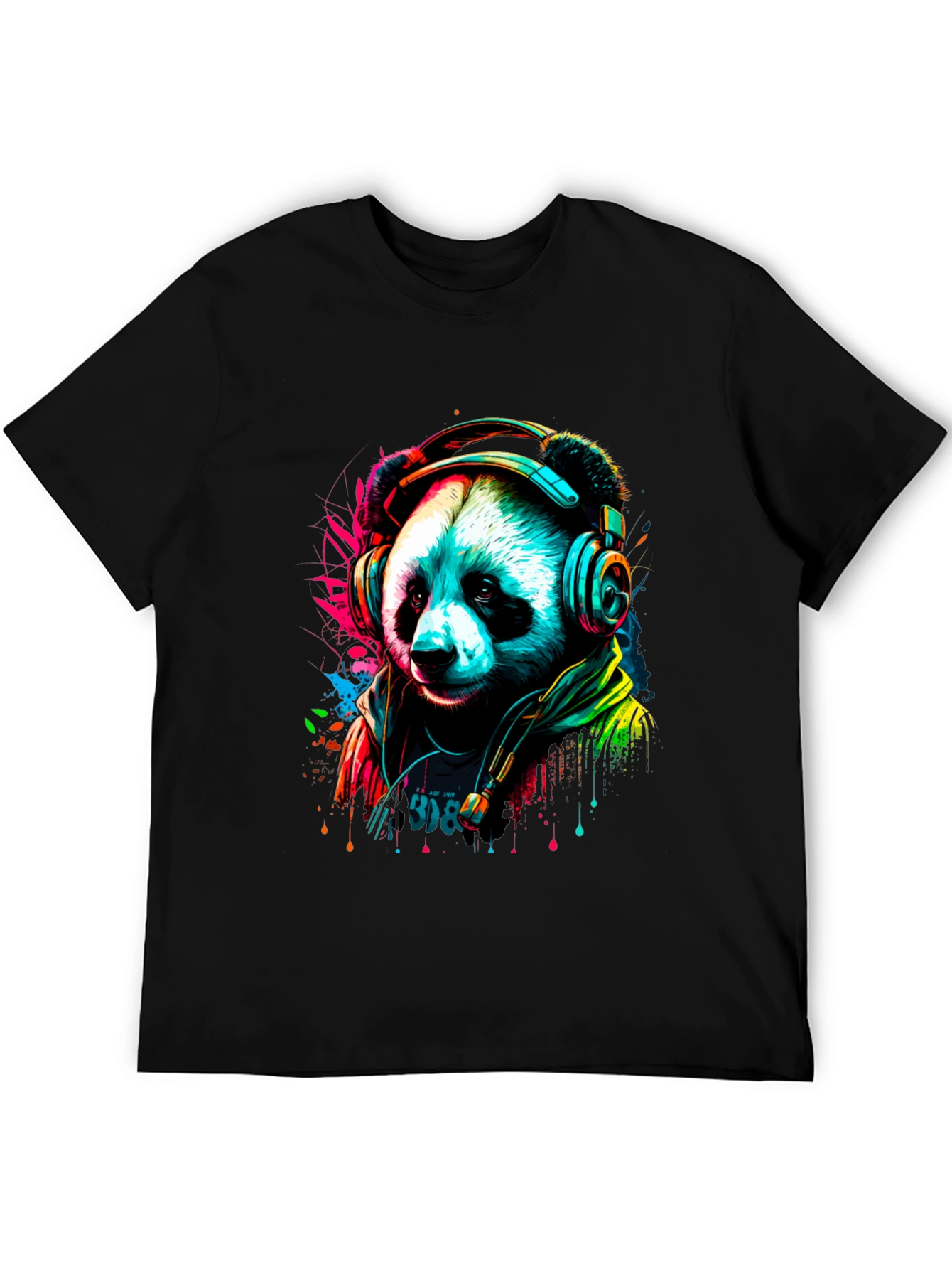 Trendy Panda DJ Graphic Tee - Black Unisex Shirt