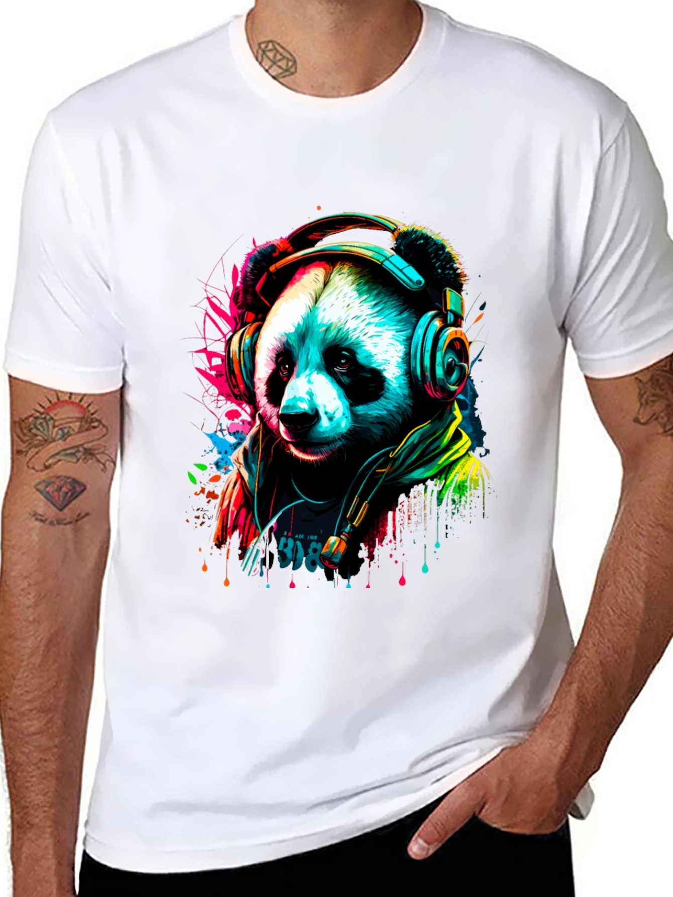 Trendy Panda DJ Graphic Tee - Black Unisex Shirt