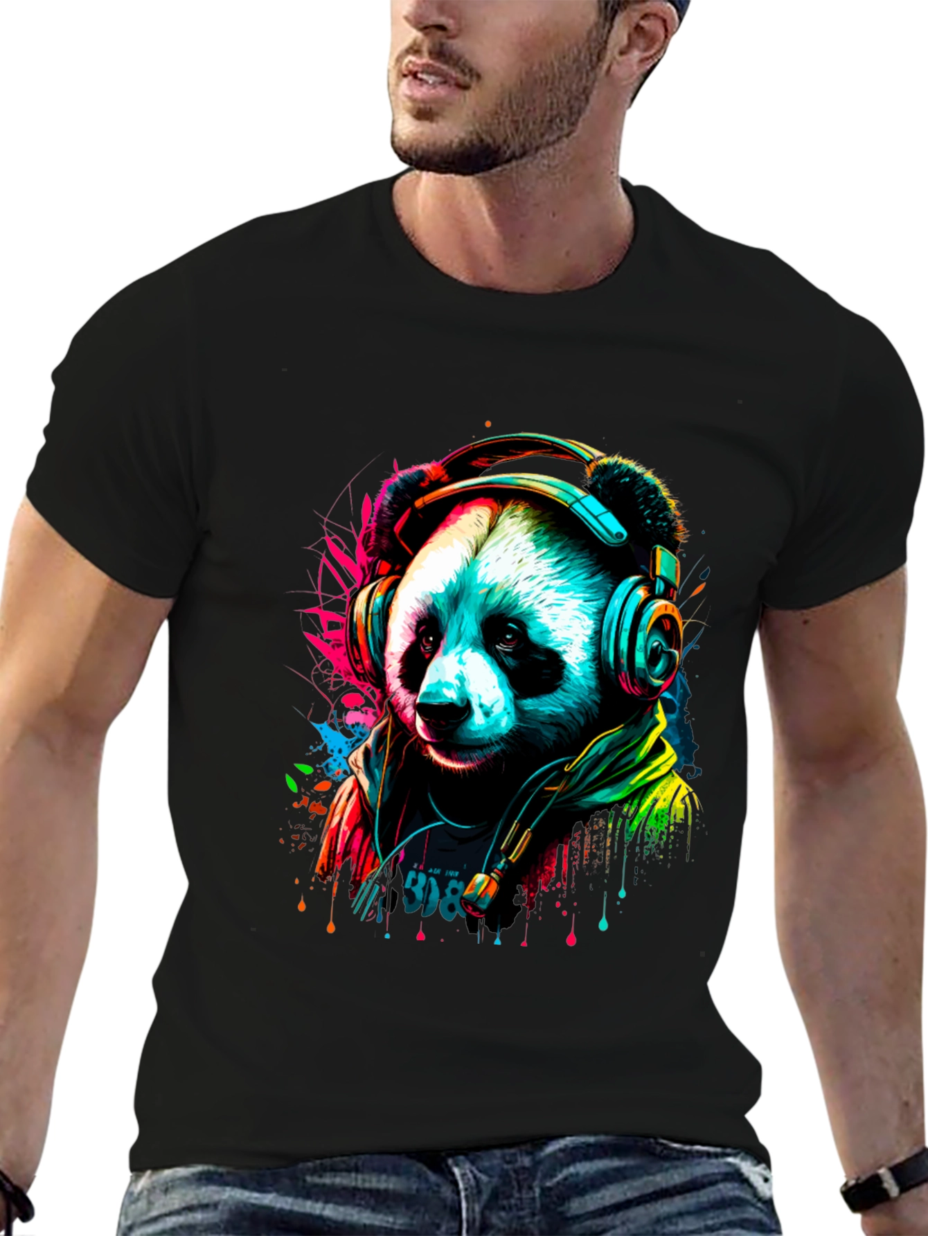Trendy Panda DJ Graphic Tee - Black Unisex Shirt