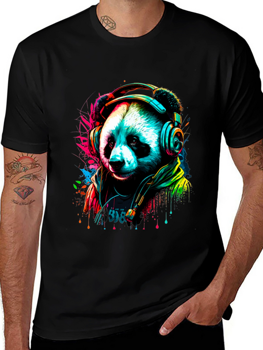 Trendy Panda DJ Graphic Tee - Black Unisex Shirt
