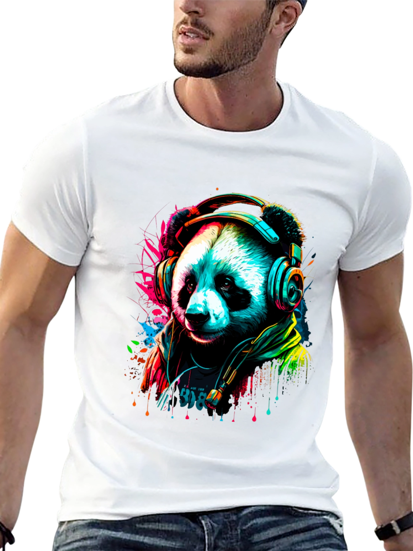 Trendy Panda DJ Graphic Tee - Black Unisex Shirt