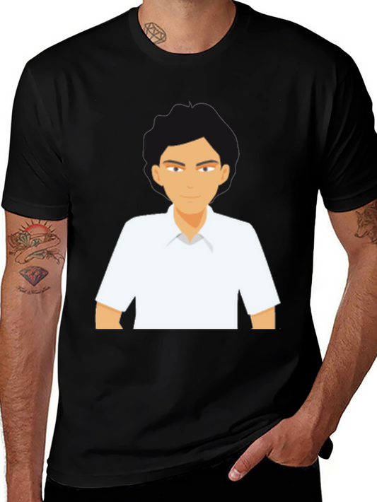 Cartoon Guy Graphic Tee - Black Short Sleeve T-Shirt