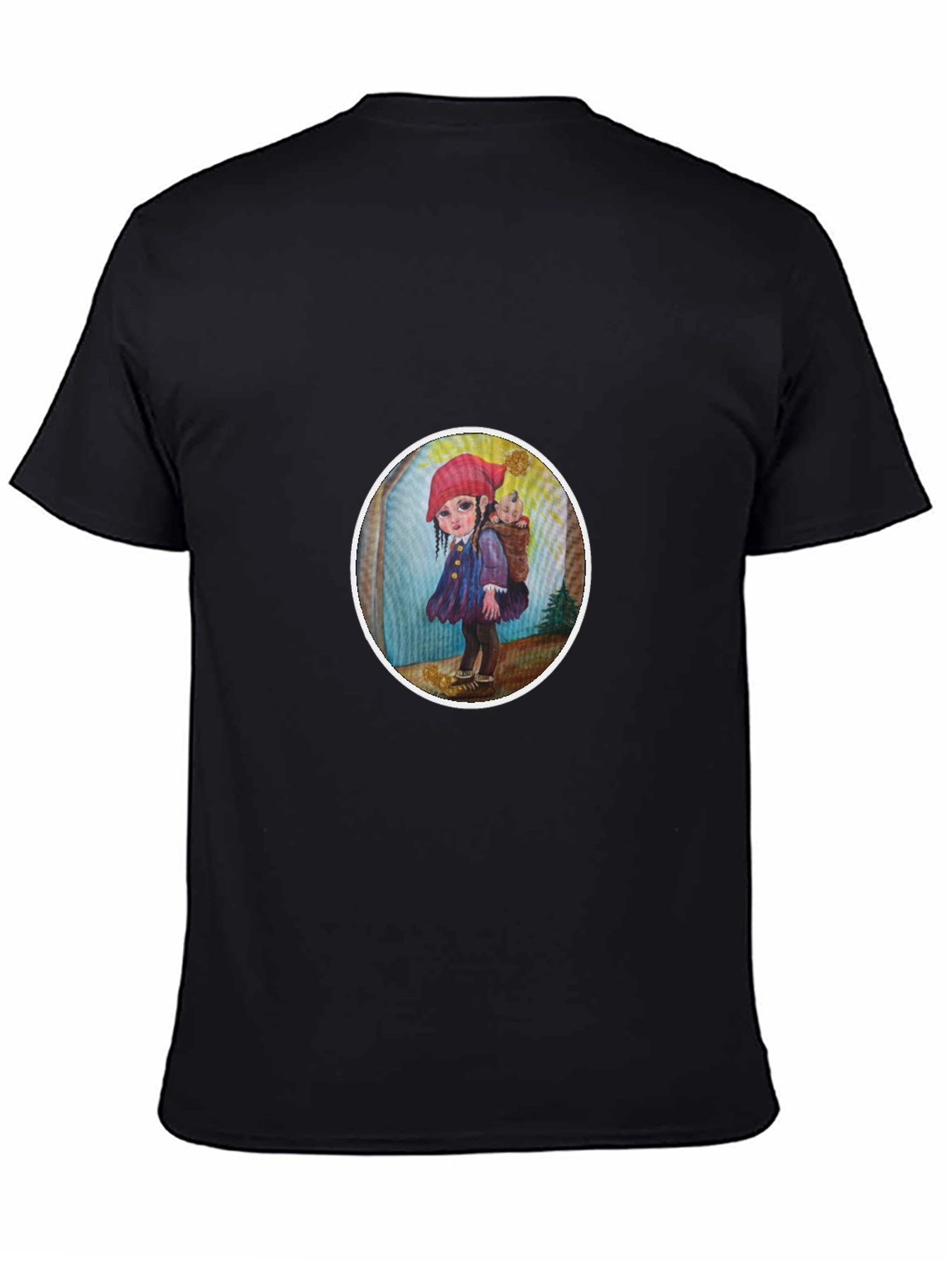 Whimsical Girl Graphic Tee - Soft Black Cotton