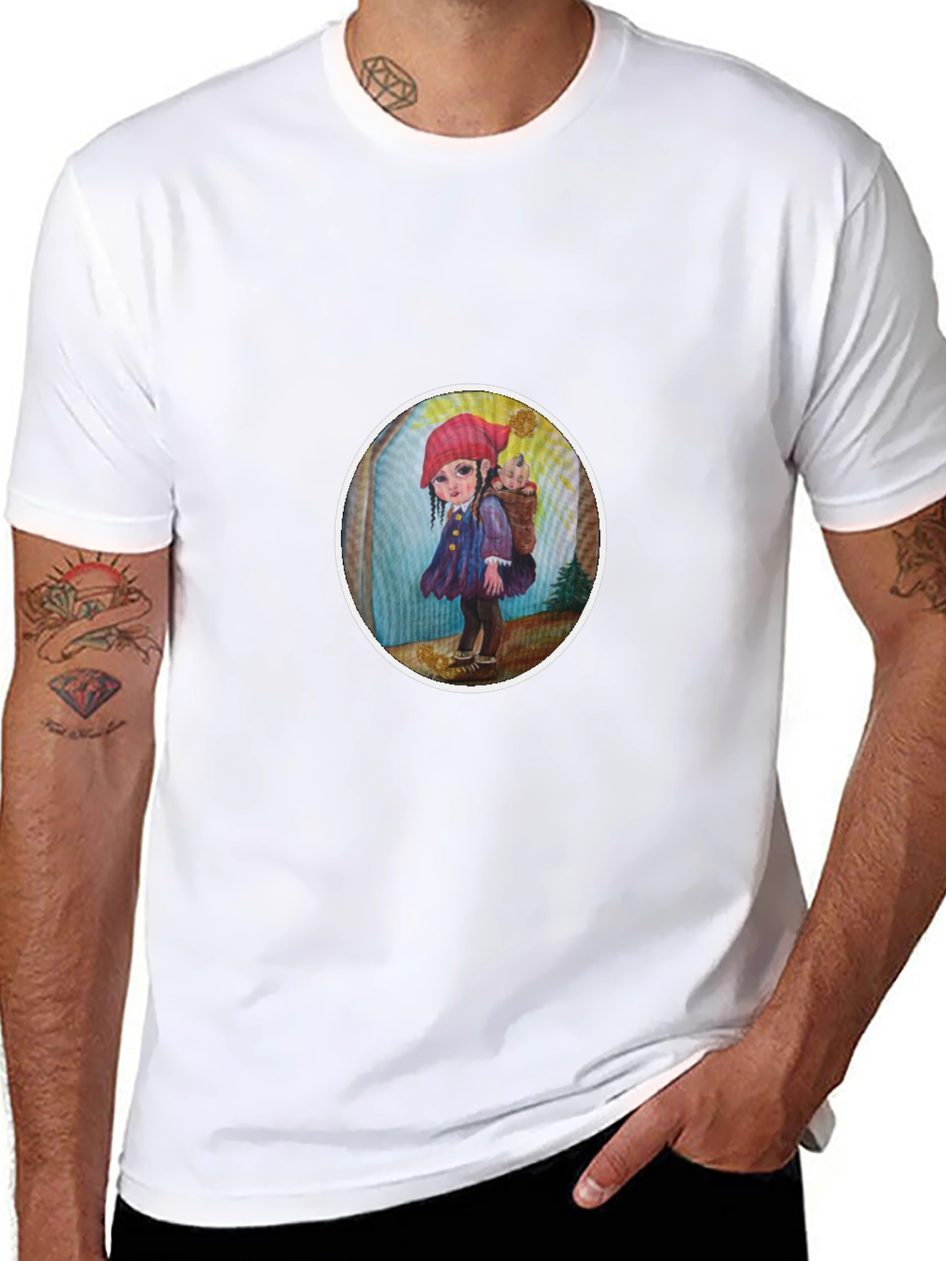 Whimsical Girl Graphic Tee - Soft Black Cotton