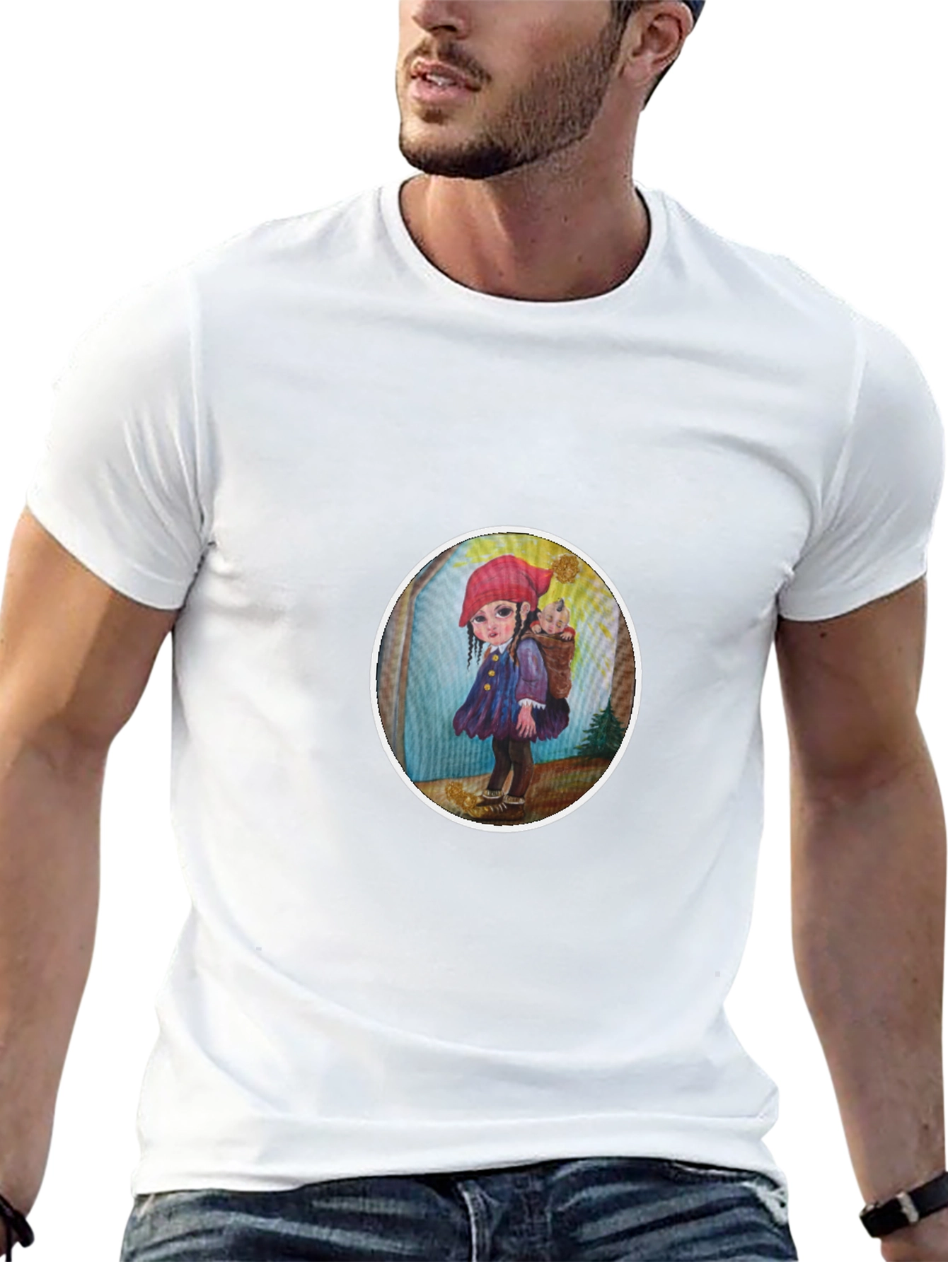 Whimsical Girl Graphic Tee - Soft Black Cotton