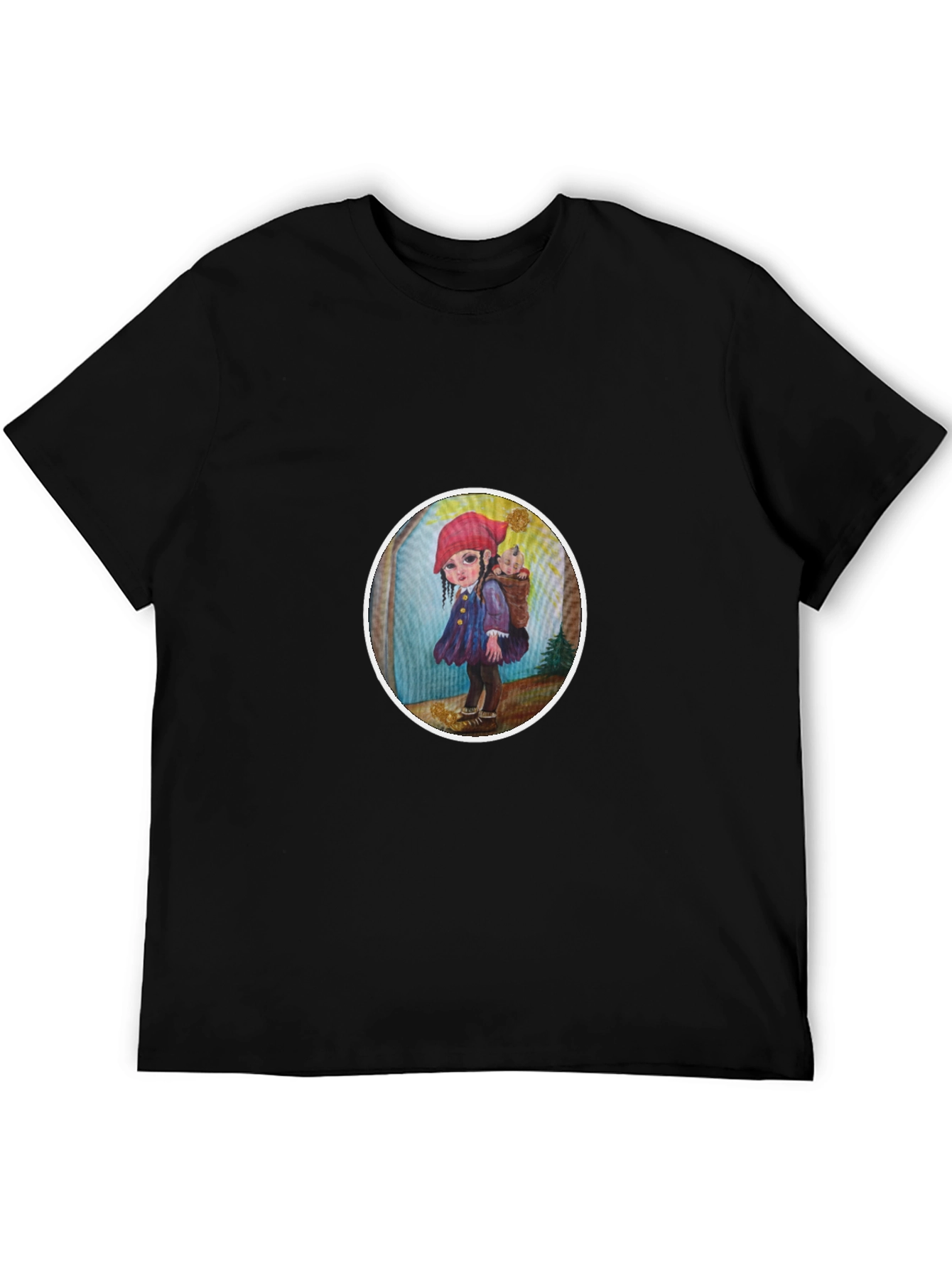 Whimsical Girl Graphic Tee - Soft Black Cotton