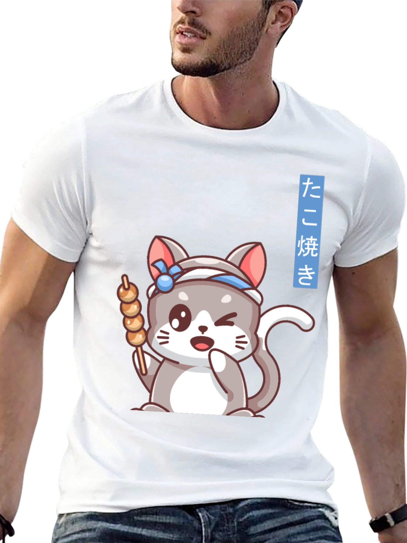 Cute Anime Cat Takoyaki Chef T-Shirt
