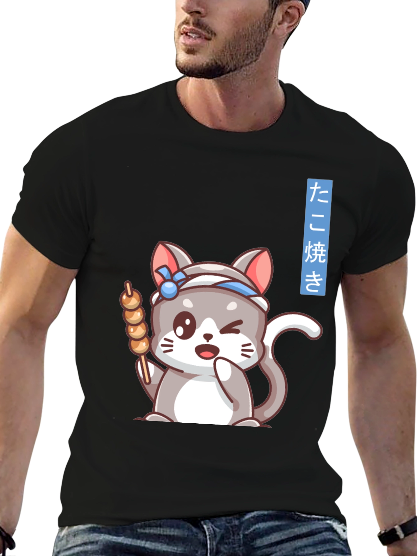 Cute Anime Cat Takoyaki Chef T-Shirt