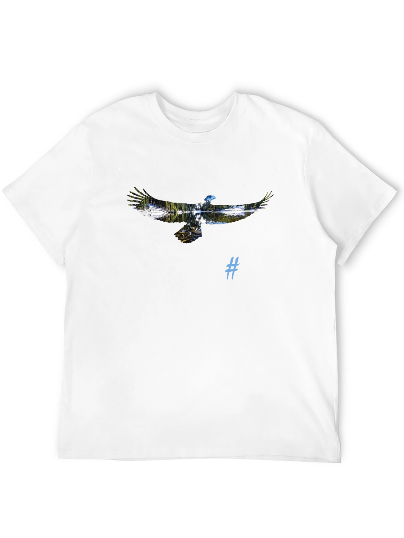 Black T-Shirt with Eagle and Nature Graphic