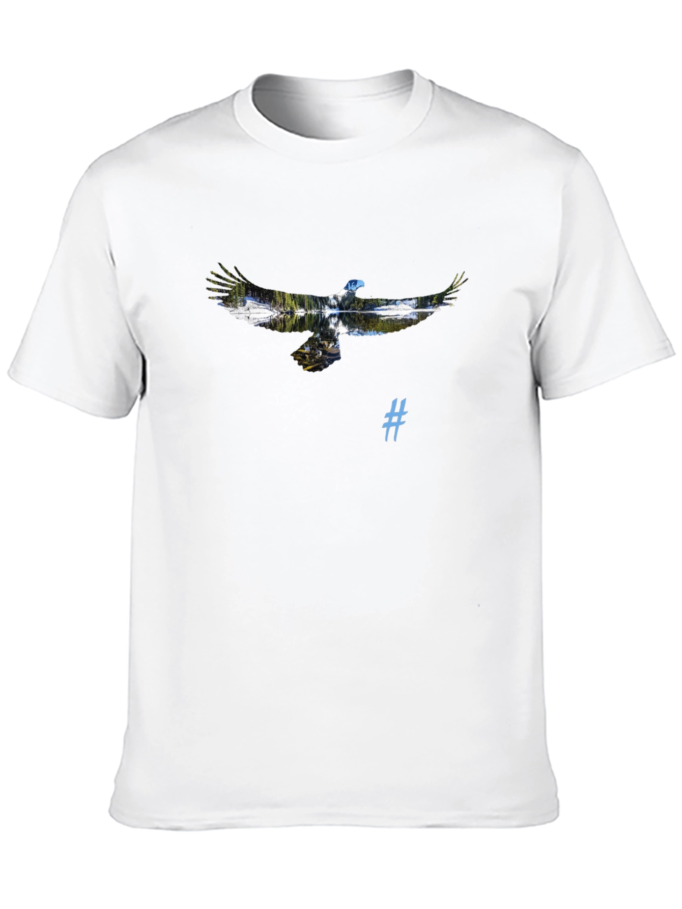 Black T-Shirt with Eagle and Nature Graphic