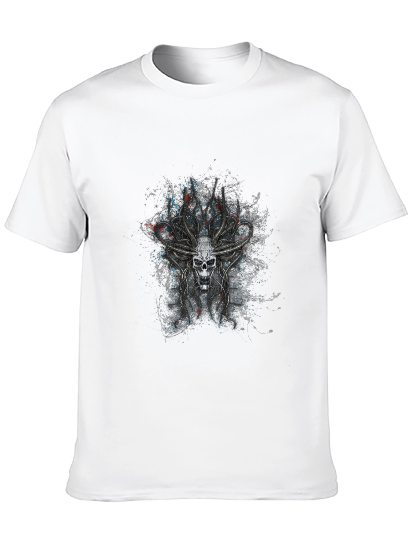 Skull Antler Graphic Print Black T-Shirt