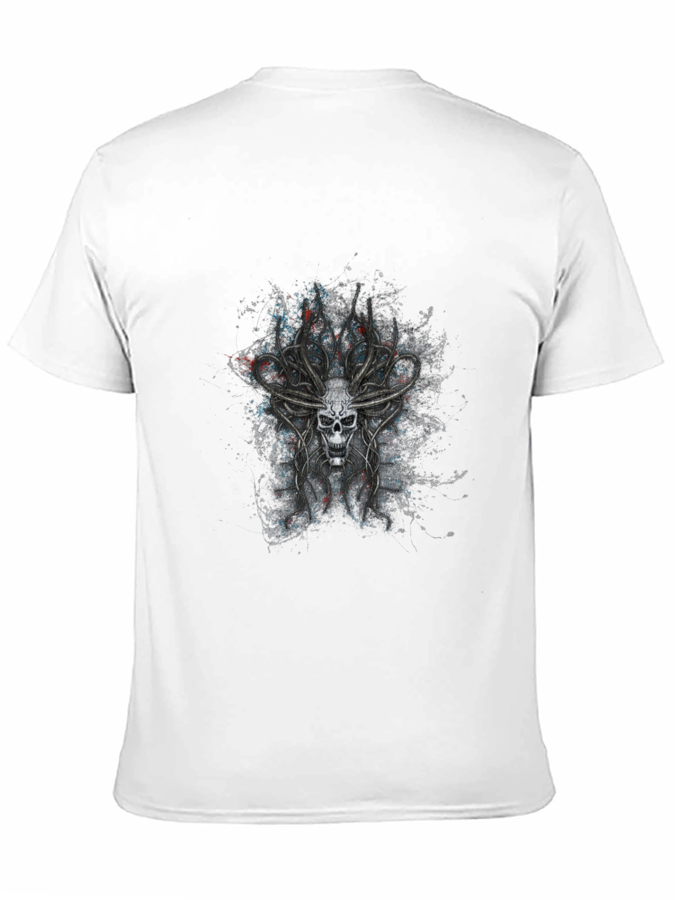Skull Antler Graphic Print Black T-Shirt