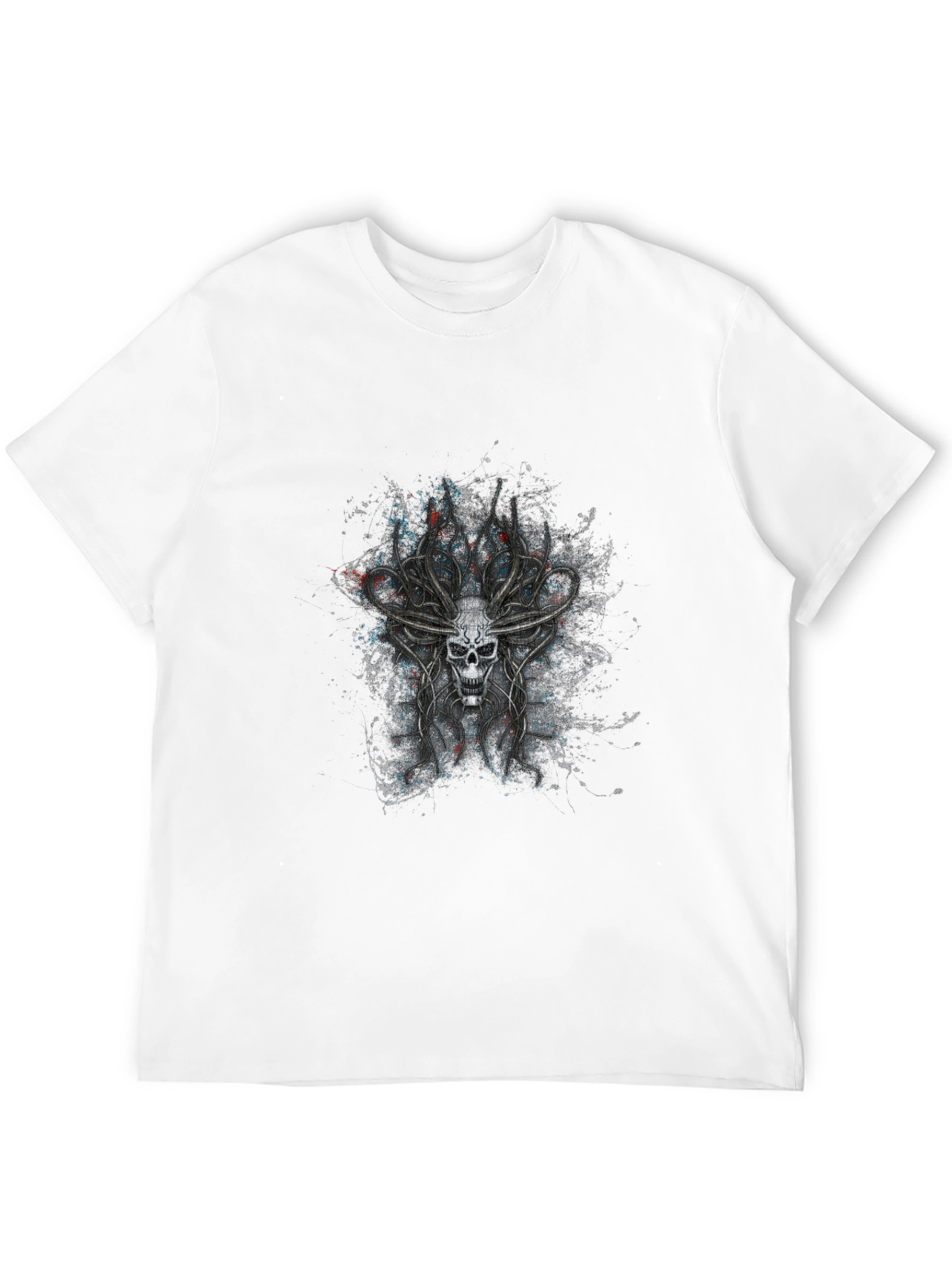 Skull Antler Graphic Print Black T-Shirt