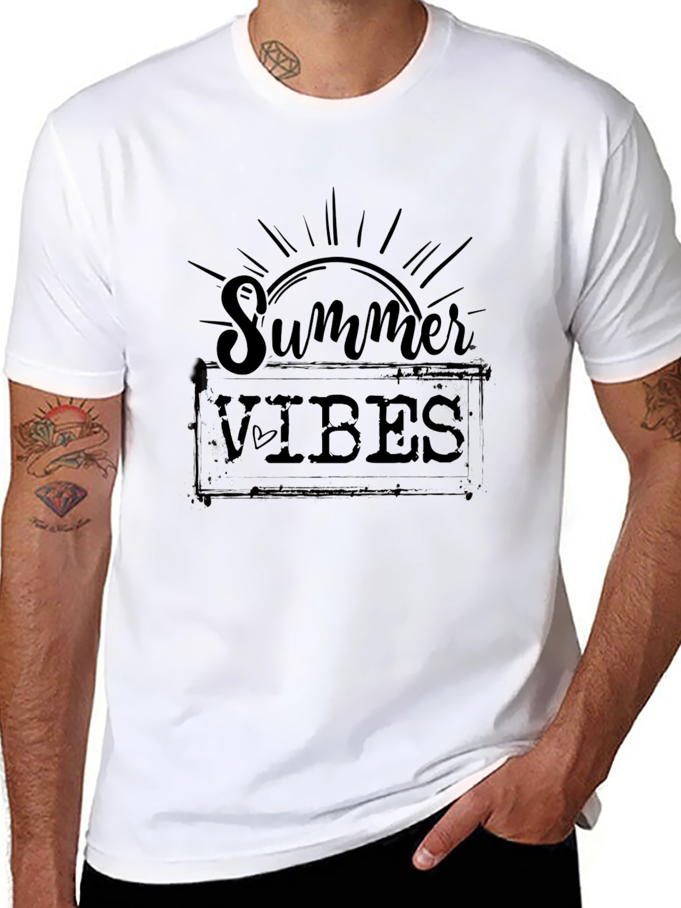 Summer Vibes Graphic Tee - Black Cotton T-Shirt